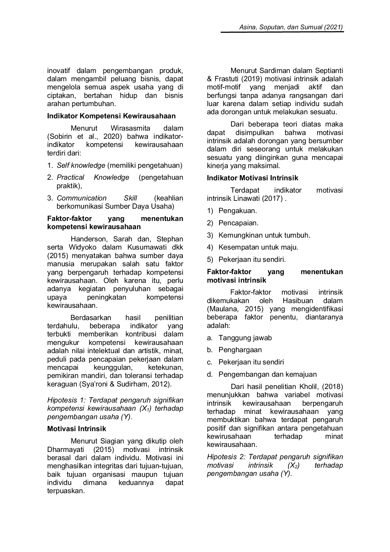 JURIS Pengaruh Kompetensi Kewirausahaan dan Motivasi Intrinsik Terhadap Pengembangan Usaha Kuliner di Tondano