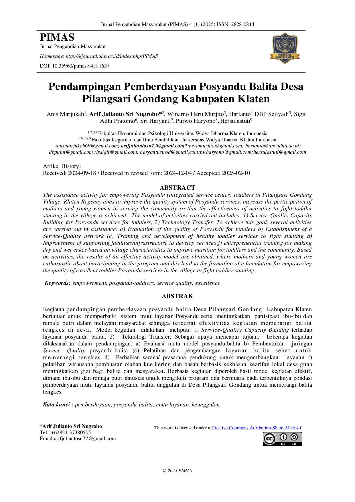 JURIS Pendampingan Pemberdayaan Posyandu Balita Desa Pilangsari Gondang Kabupaten Klaten