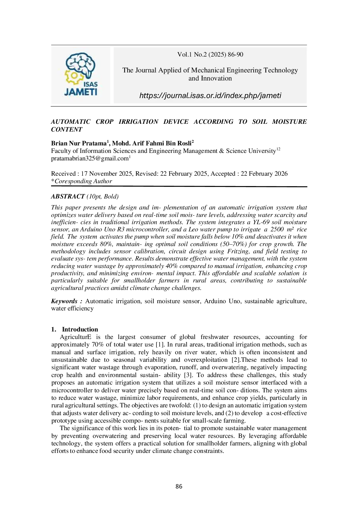 JURIS Automatic Crop Irrigation Device According To Soil Moisture Content