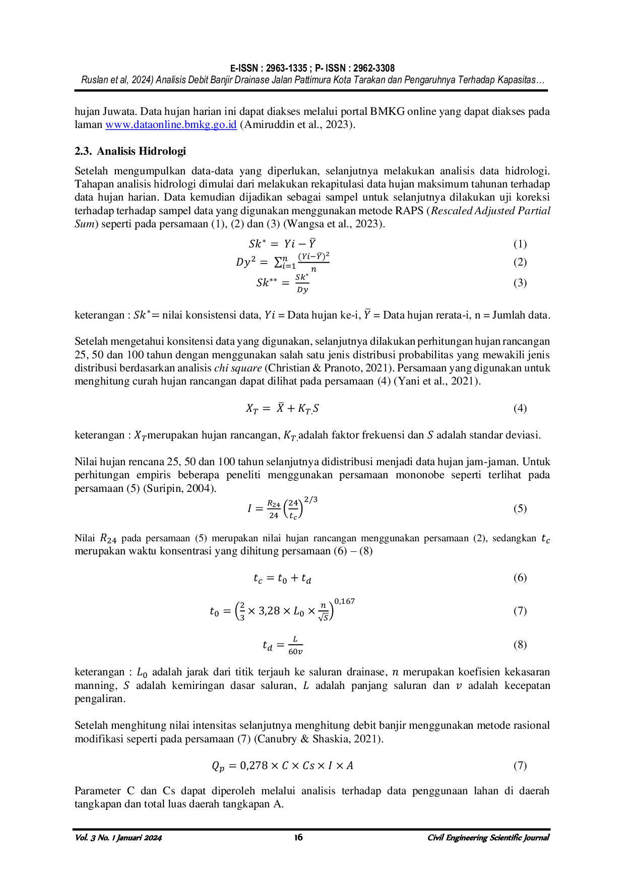 JURIS Analisis Debit Banjir Drainase Jalan Pattimura Kota Tarakan dan Pengaruhnya Terhadap Kapasitas Saluran