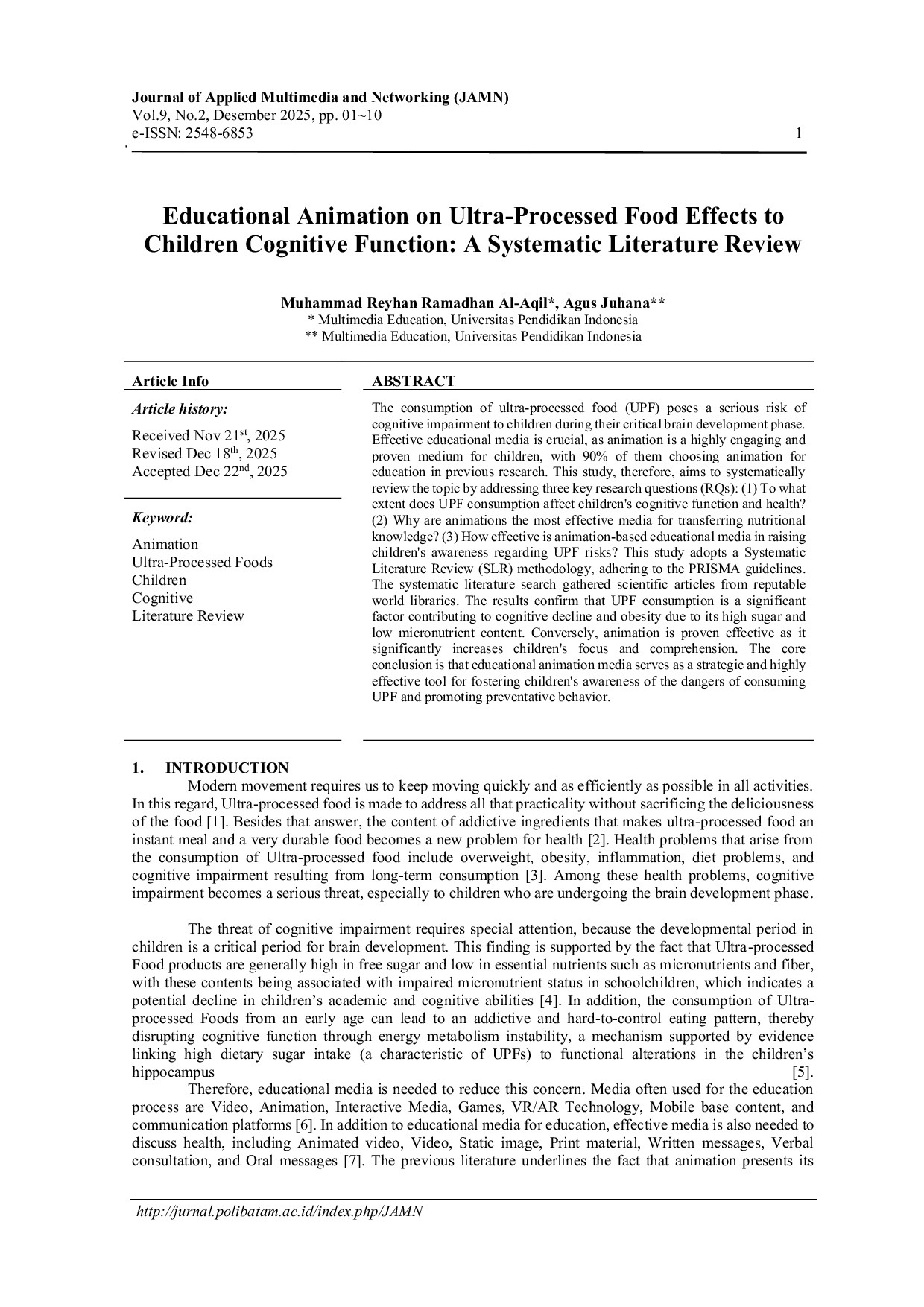 JURIS Educational Animation Media on the Effects of Ultra Processed Foods to Children s Cognitive Function A Systematic Literature Review