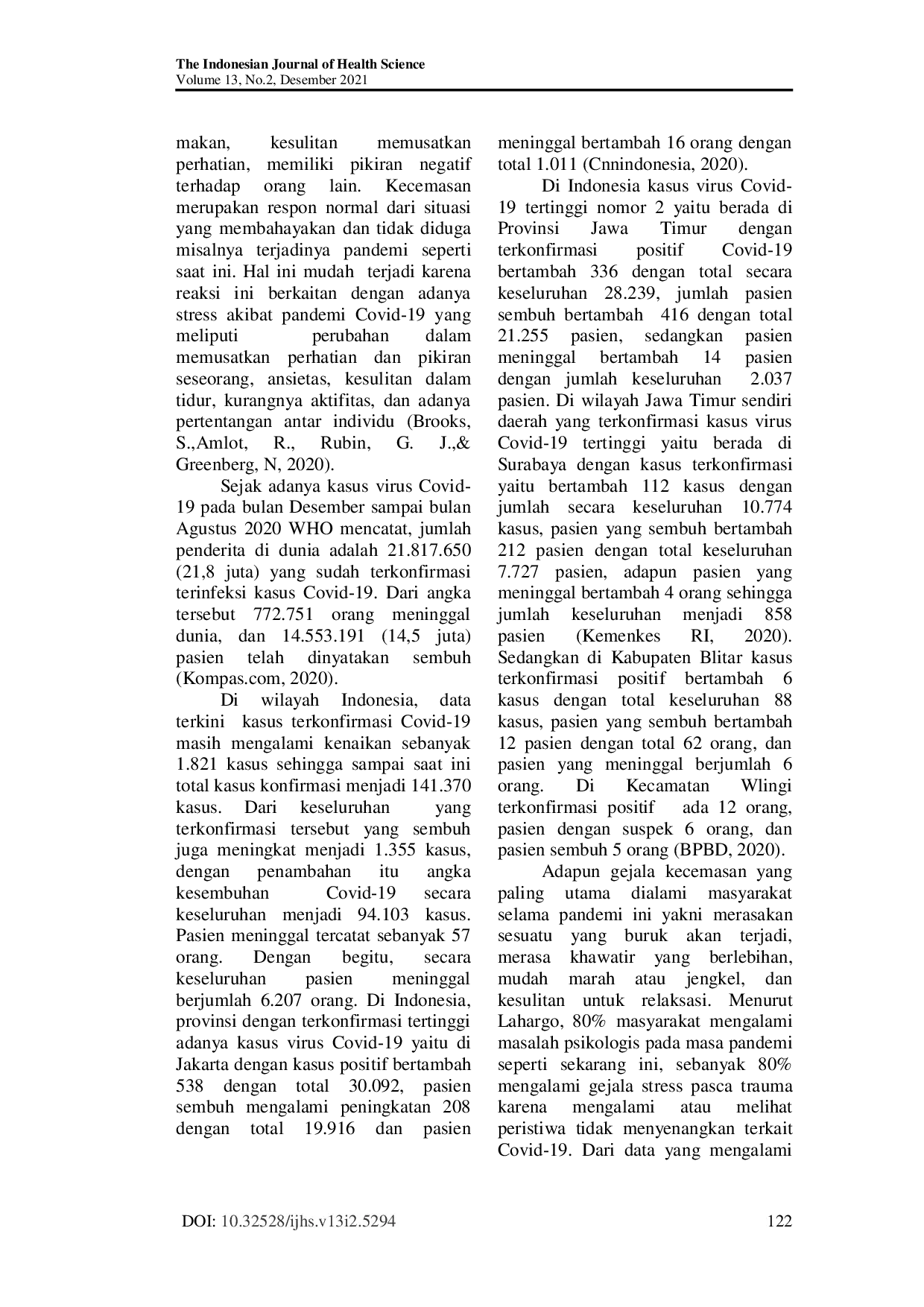 JURIS Tingkat Kecemasan Masyarakat Menghadapi Pasien Covid 19 Yang Sembuh Dari Rumah Sakit