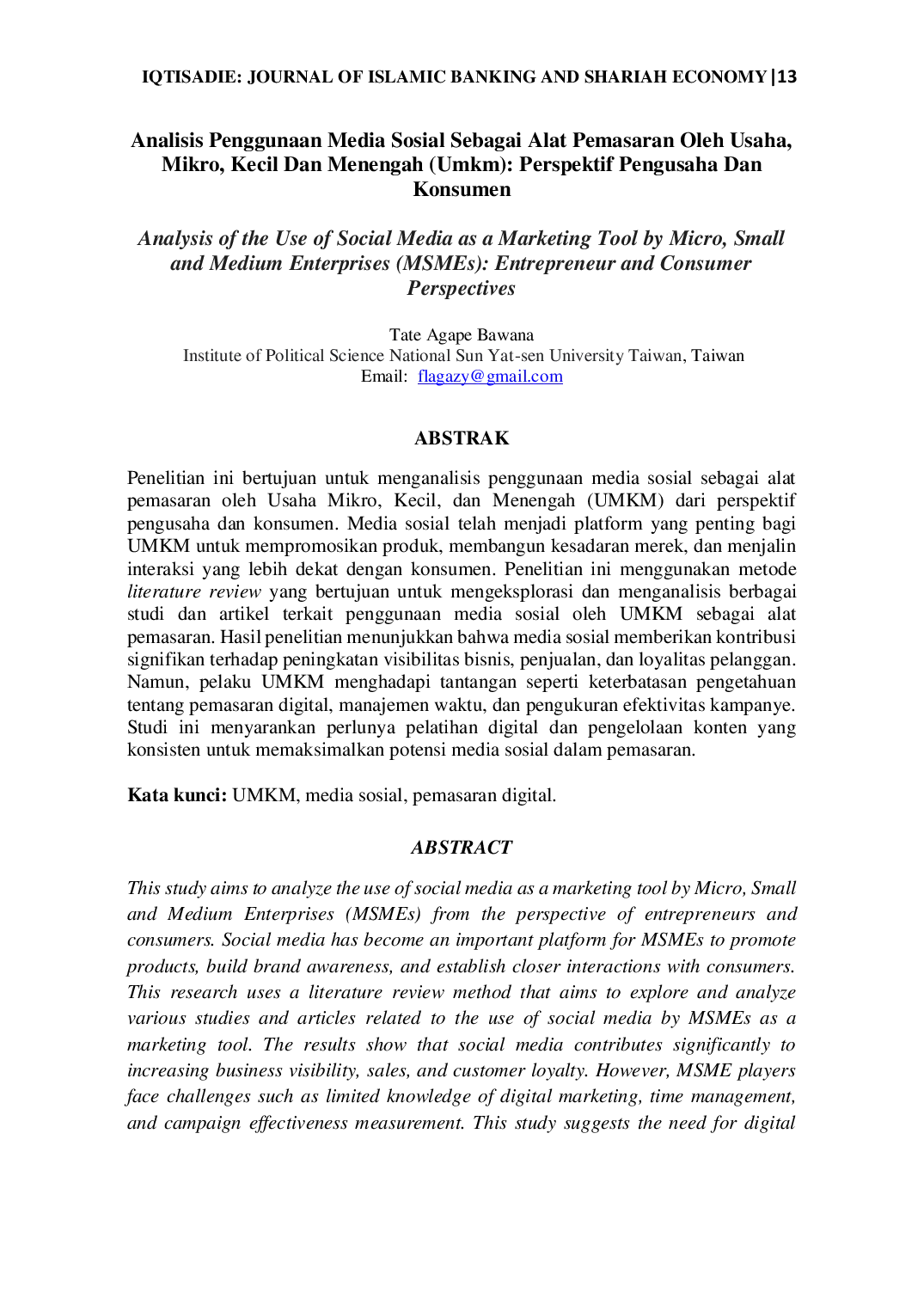 JURIS Analisis Penggunaan Media Sosial Sebagai Alat Pemasaran Oleh Usaha Mikro Kecil Dan Menengah Umkm Perspektif Pengusaha Dan Konsumen