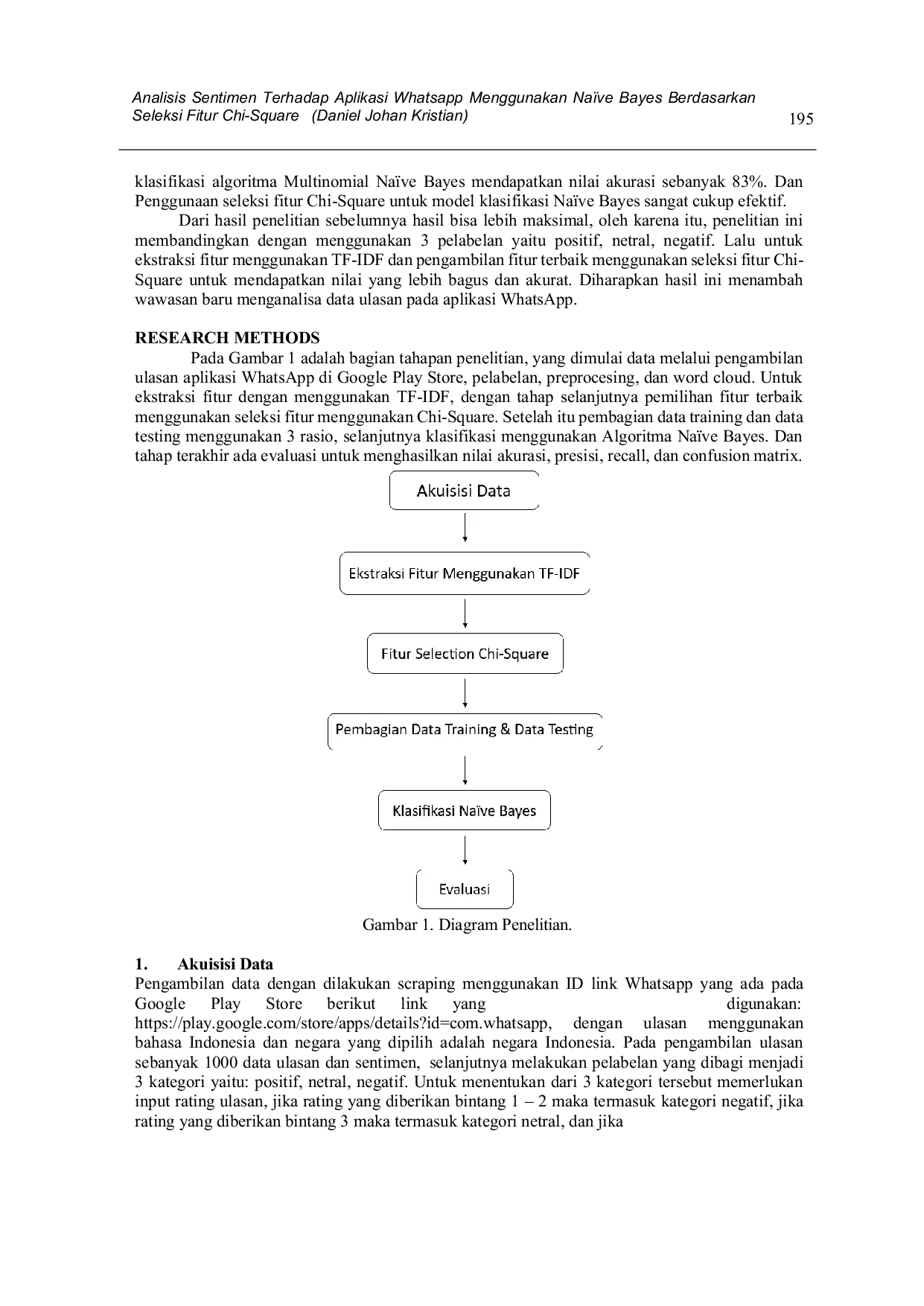JURIS Analisis Sentimen Terhadap Aplikasi Whatsapp Menggunakan Na ve Bayes Berdasarkan Seleksi Fitur Chi Square