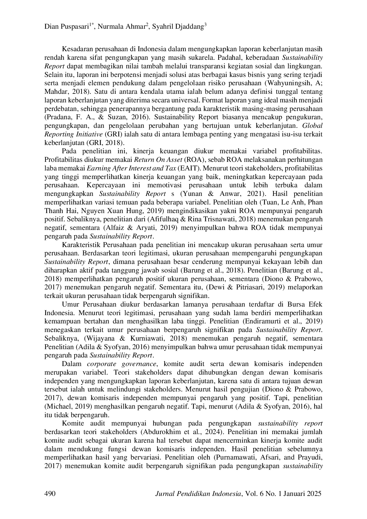 JURIS Pengaruh Kinerja Keuangan Karakteristik Perusahaan dan Corporate Governance terhadap Pengungkapan Sustainability Report Pada Perusahaan BUMN di Bursa Efek Indonesia