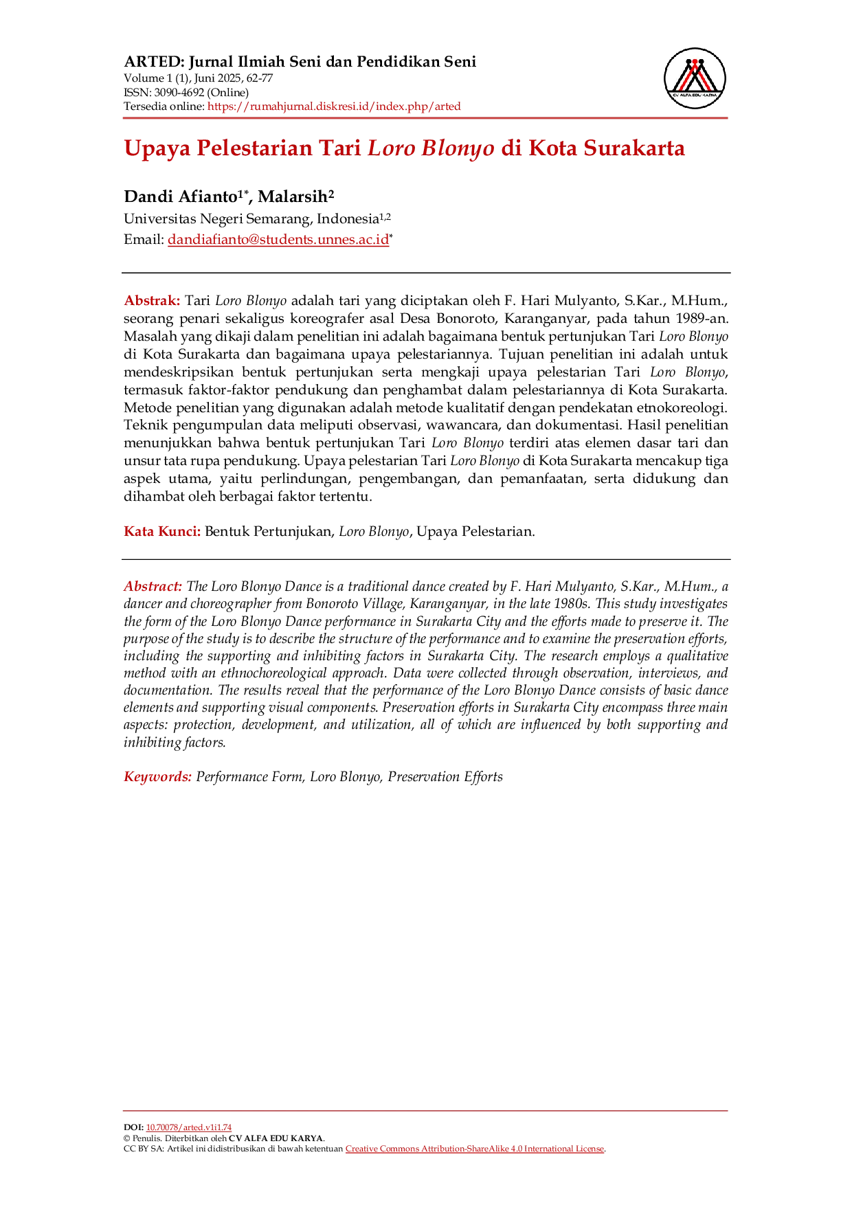 JURIS Upaya Pelestarian Tari Loro Blonyo di Kota Surakarta