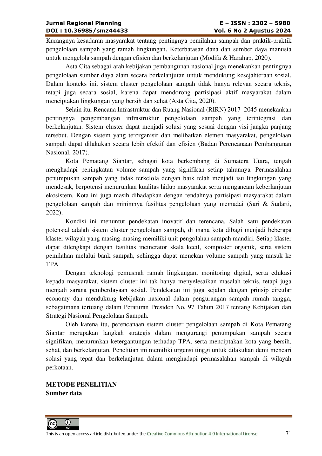 JURIS Perencanaan Sistem Cluster Pengelolaan Sampah Dalam Mengurangi Penumpukan Sampah Di Kota Pematang Siantar