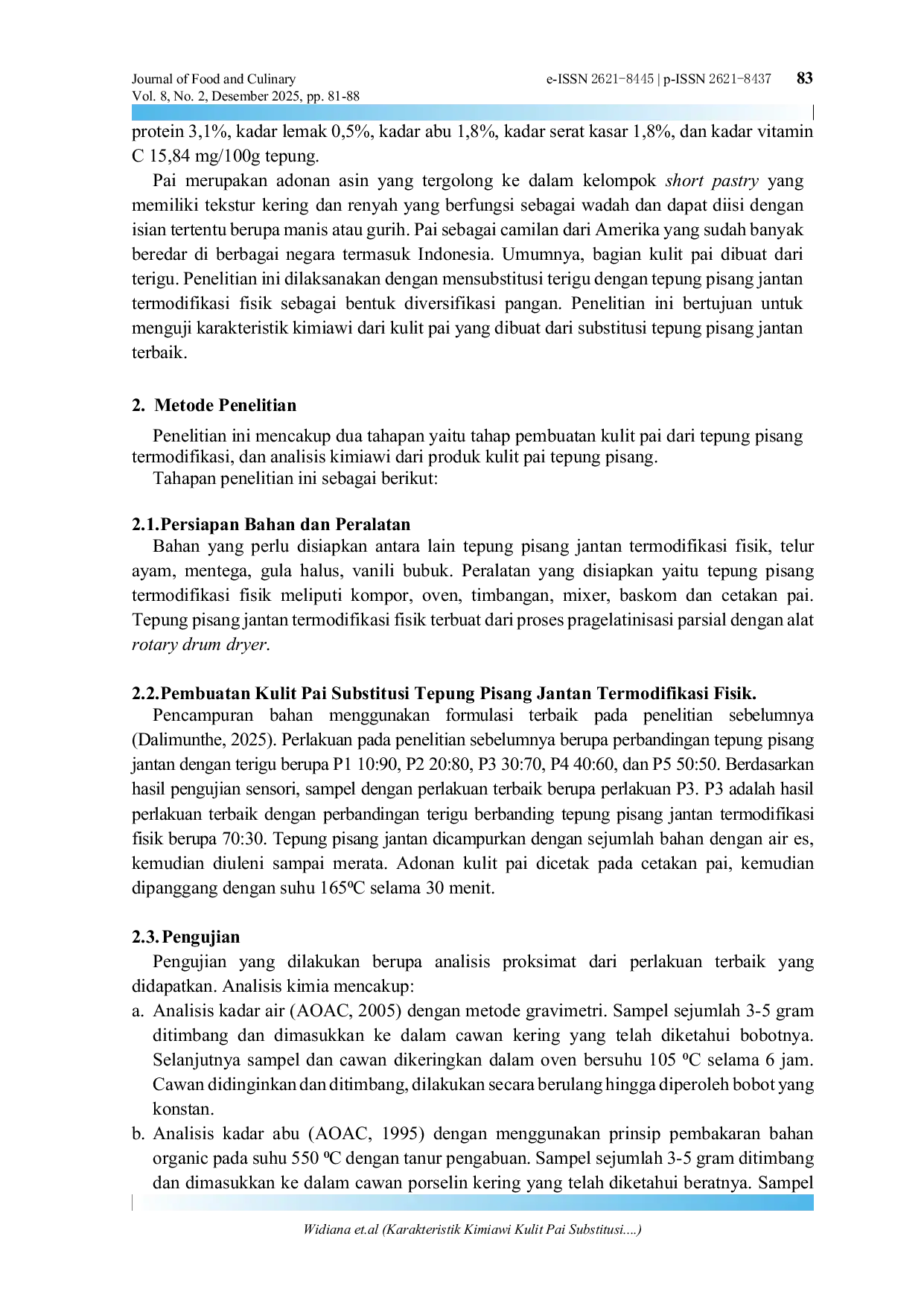 JURIS Karakteristik Kimiawi Kulit Pai Substitusi Tepung Pisang Jantan Termodifikasi Fisik