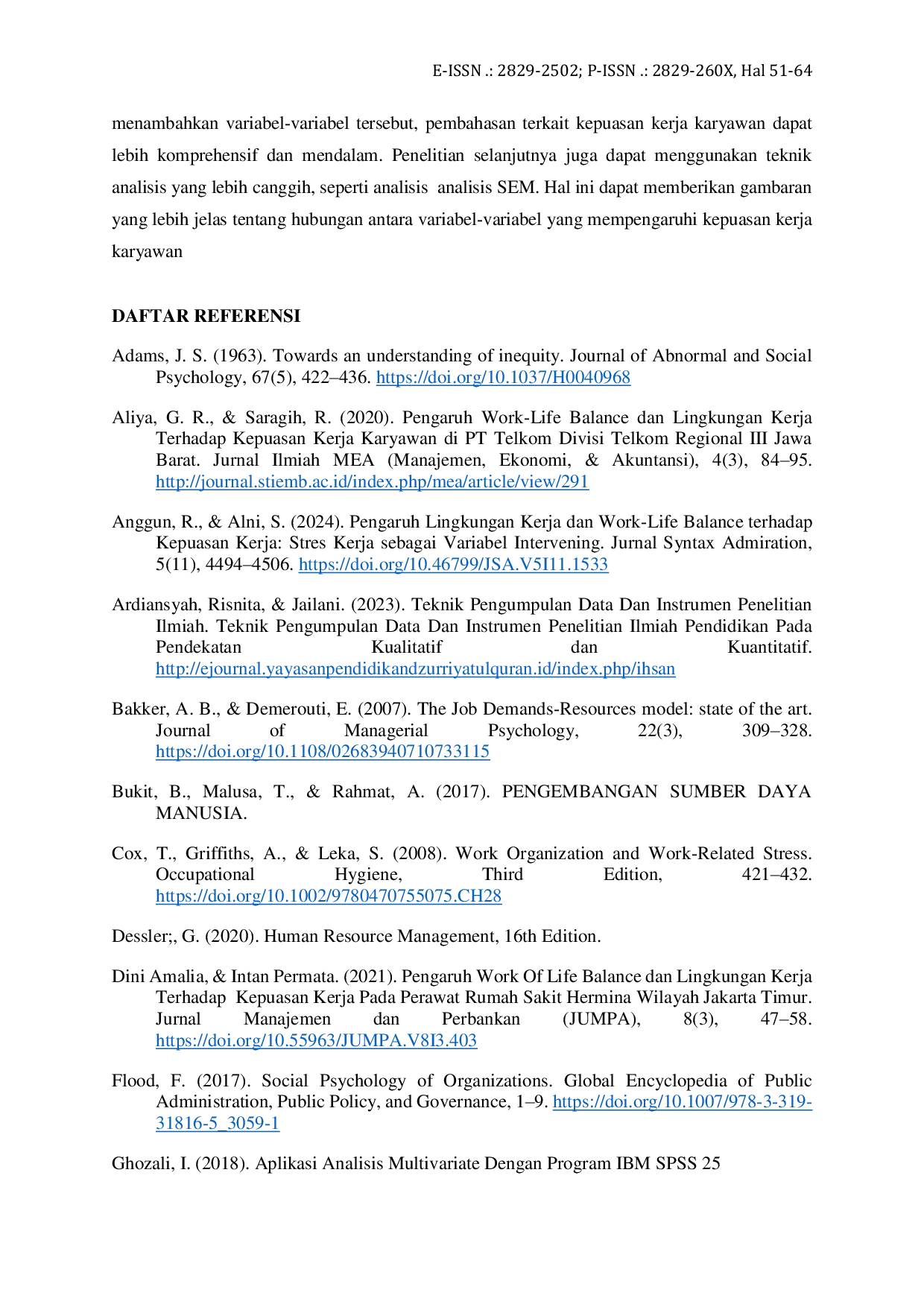 JURIS Pengaruh Lingkungan Kerja dan Work Life Balance terhadap Kepuasan Kerja Karyawan pada PT Bumi Serpong Damai Tbk Tangerang Selatan