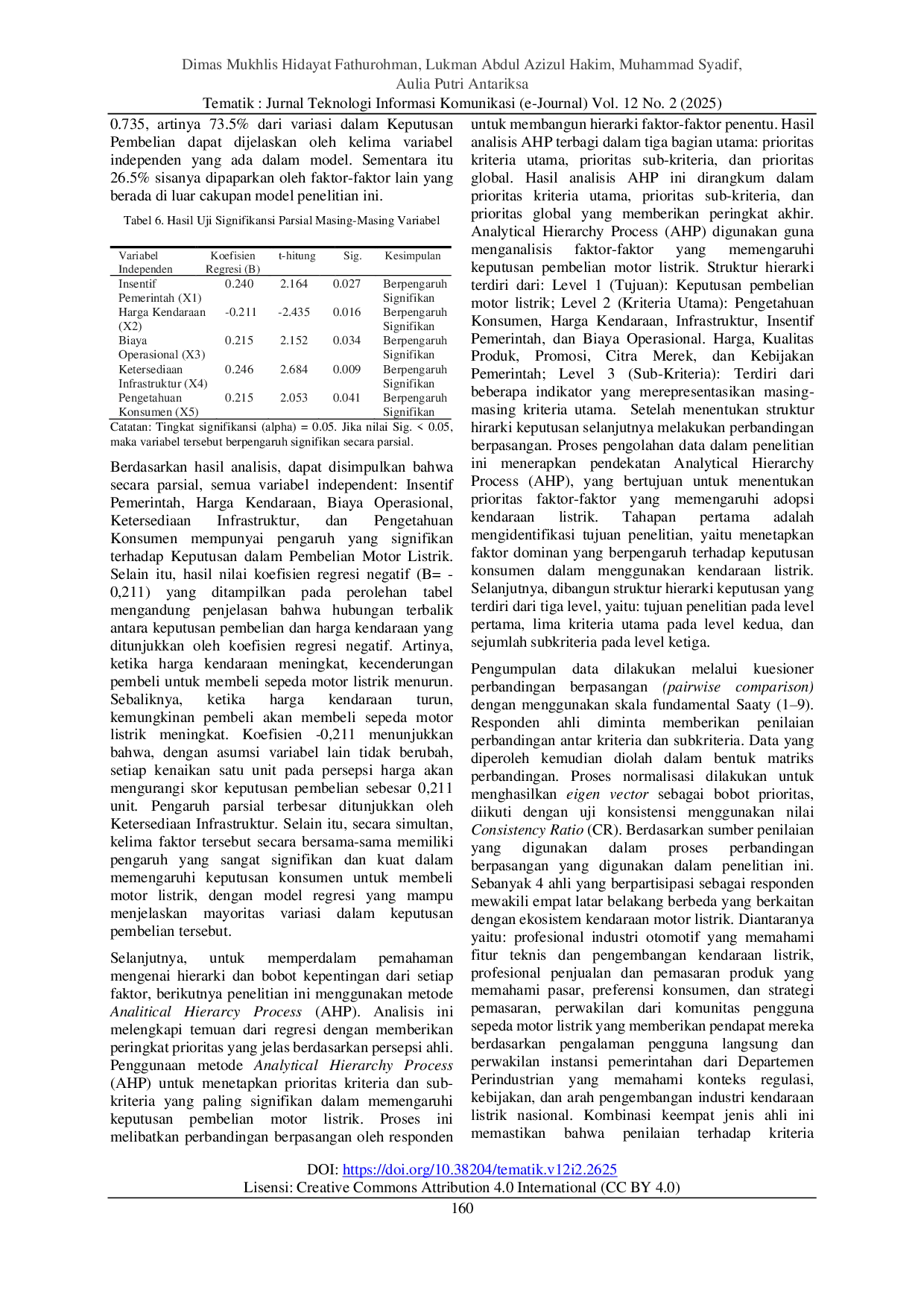JURIS Evaluasi Faktor Pengaruh Keputusan Konsumen dalam Pembelian Sepeda Motor Listrik Menggunakan Analitical Hierarcy Process