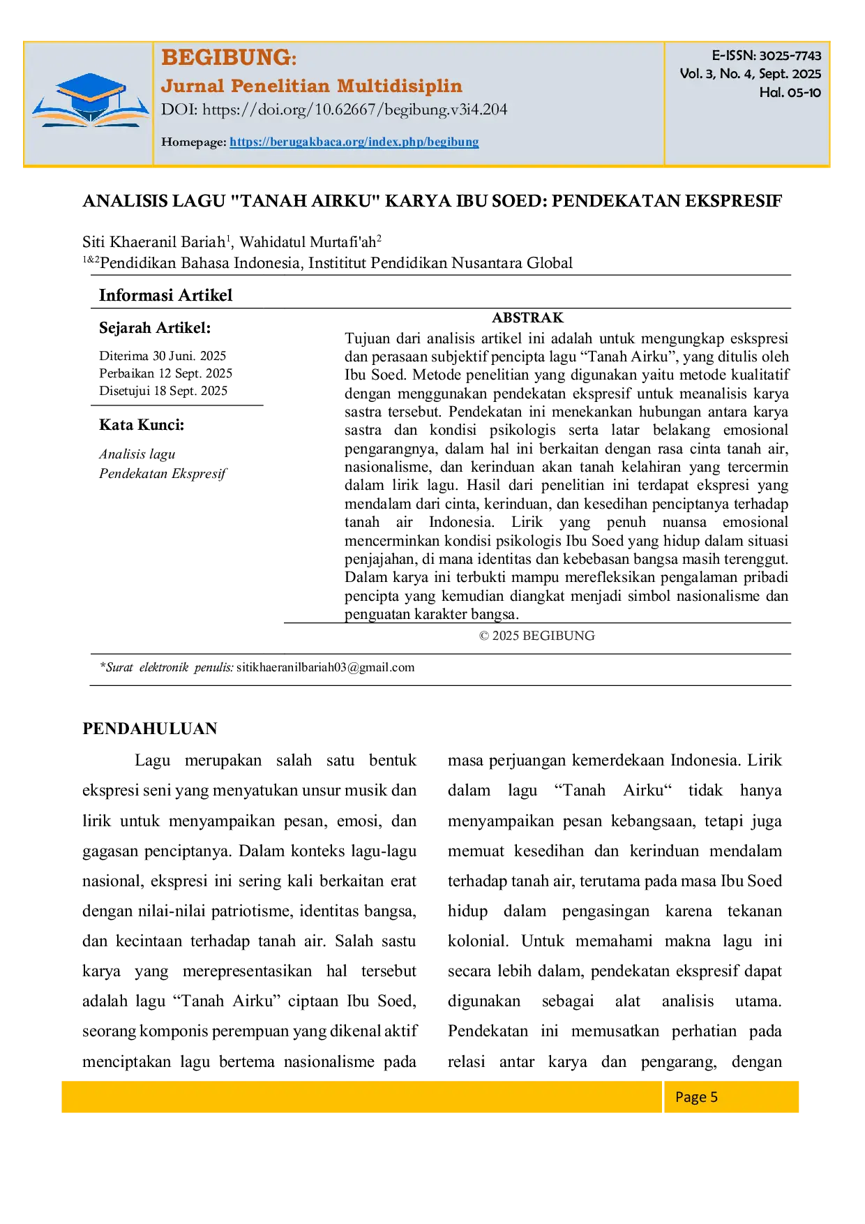 JURIS Analisis Lagu Tanah Airku Karya Ibu Soed Pendekatan Ekspresif