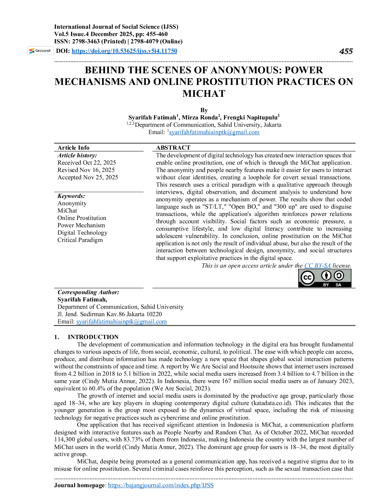 JURIS Behind the Scenes of Anonymous Power Mechanisms and Online Prostitution Practices on MiChat