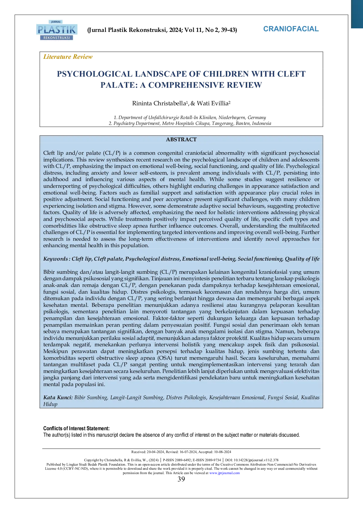 JURIS Psychological Landscape of Children With Cleft Palate A Comprehensive Review