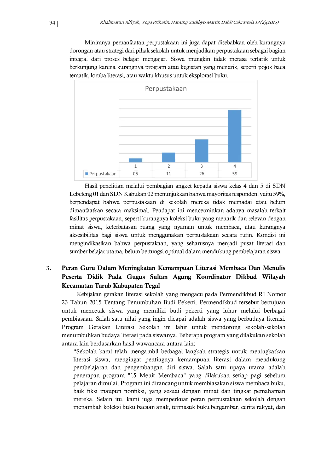 JURIS Peran Guru Sekolah Dasar Dalam Meningkatkan Literasi Membaca Dan Menulis Peserta Didik gi Gugus Sultan Agung Koordinator Dikbud Wilayah Kecamatan Tarub Kabupaten Tegal