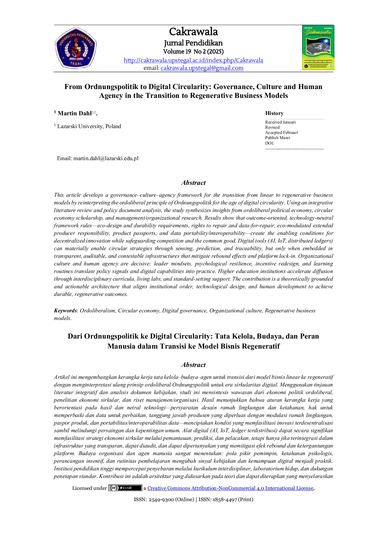 JURIS From Ordnungs politik to Digital Circularity Governance Culture and Human Agency in the Transition to Regenerative Business Models