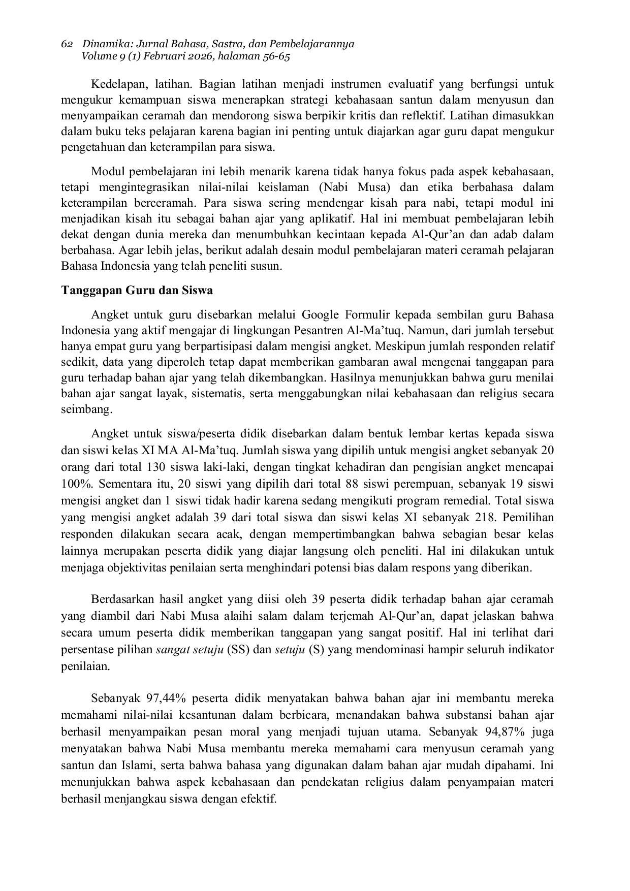 JURIS Kesantunan Berbahasa Nabi Musa Alaihi Salam dalam Terjemah Al Qur an