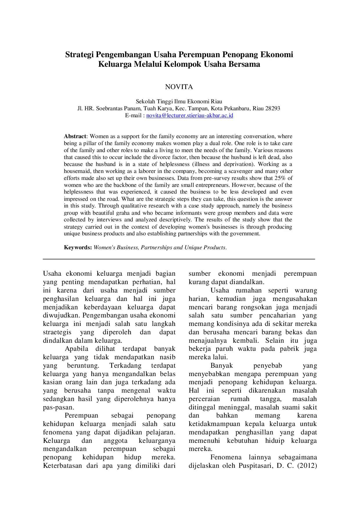 juris Strategi Pengembangan Usaha Perempuan Penopang Ekonomi Keluarga Melalui Kelompok Usaha Bersama