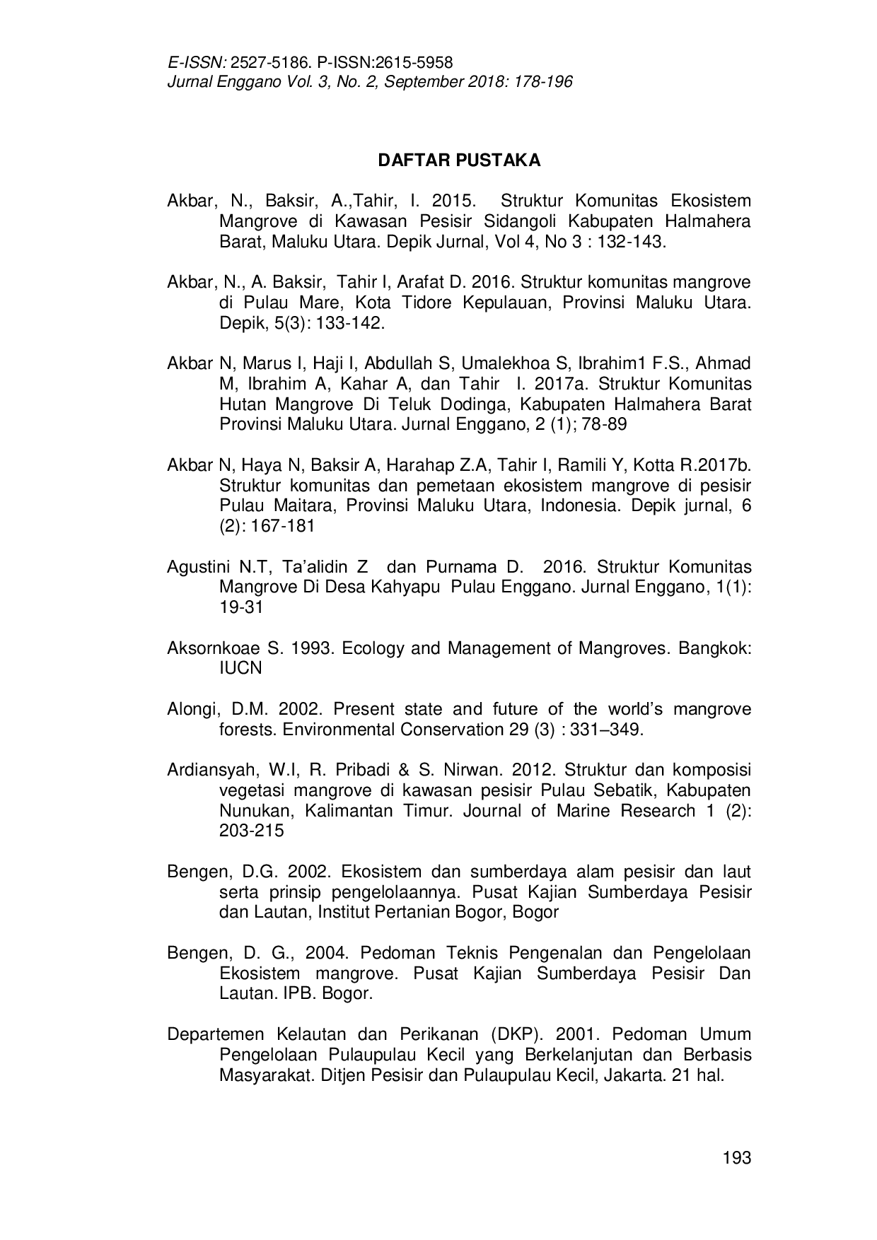 JURIS Struktur Komunitas Hutan Mangrove di Pulau Sibu Kota Tidore Kepulauan Provinsi Maluku Utara