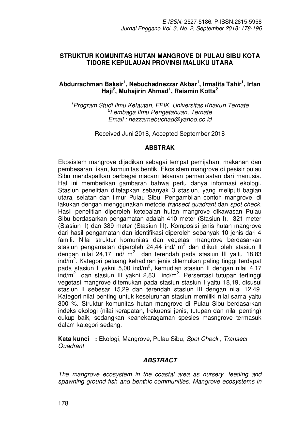 JURIS Struktur Komunitas Hutan Mangrove di Pulau Sibu Kota Tidore Kepulauan Provinsi Maluku Utara