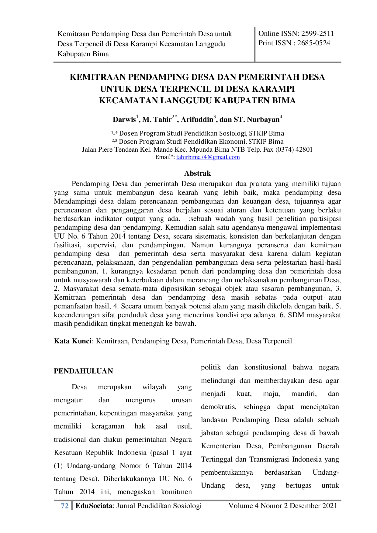 JURIS Kemitraan Pendamping Desa dan Pemerintah Desa untuk Desa Terpencil di Desa Karampi Kecamatan Langgudu Kabupaten Bima