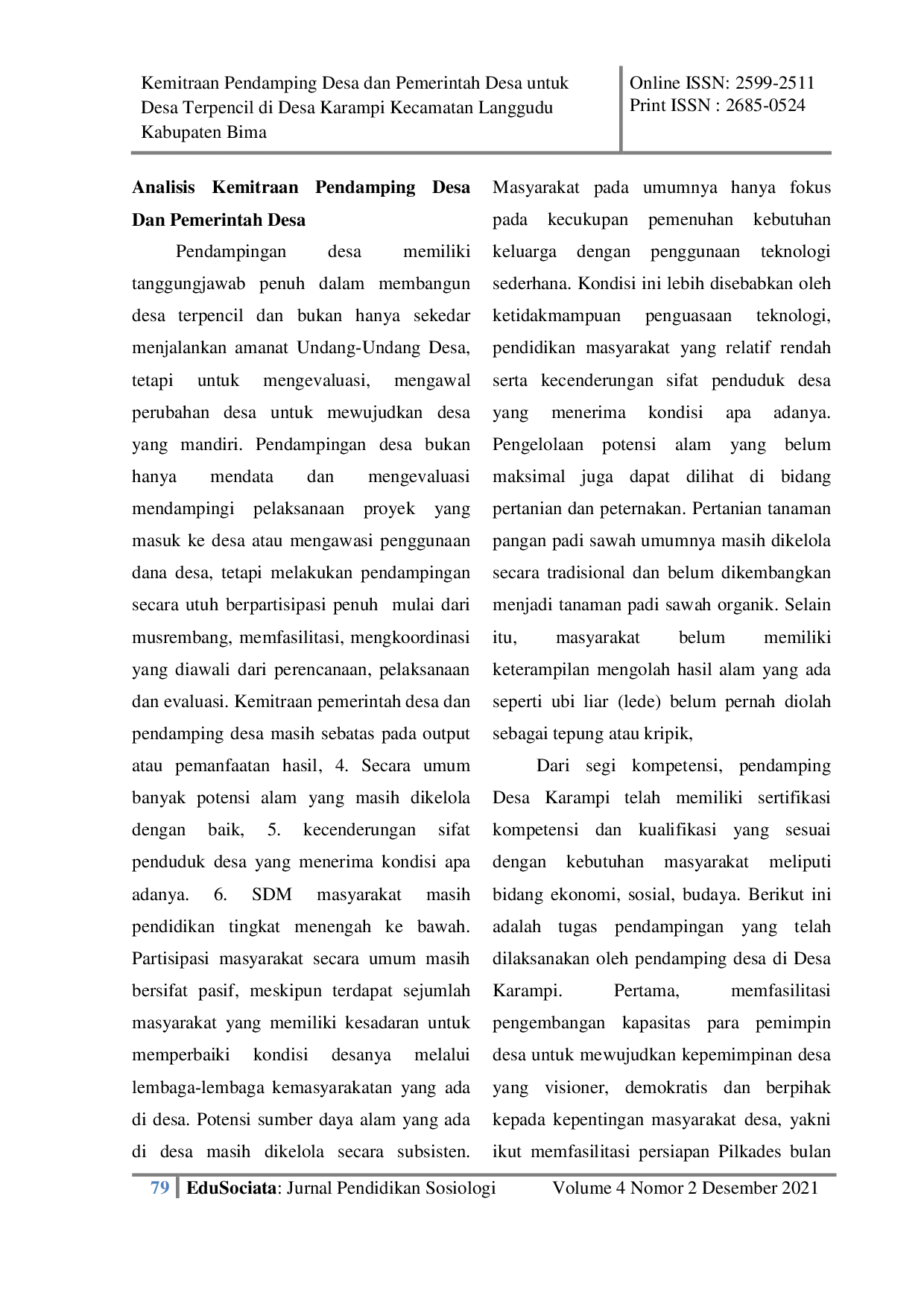 JURIS Kemitraan Pendamping Desa dan Pemerintah Desa untuk Desa Terpencil di Desa Karampi Kecamatan Langgudu Kabupaten Bima