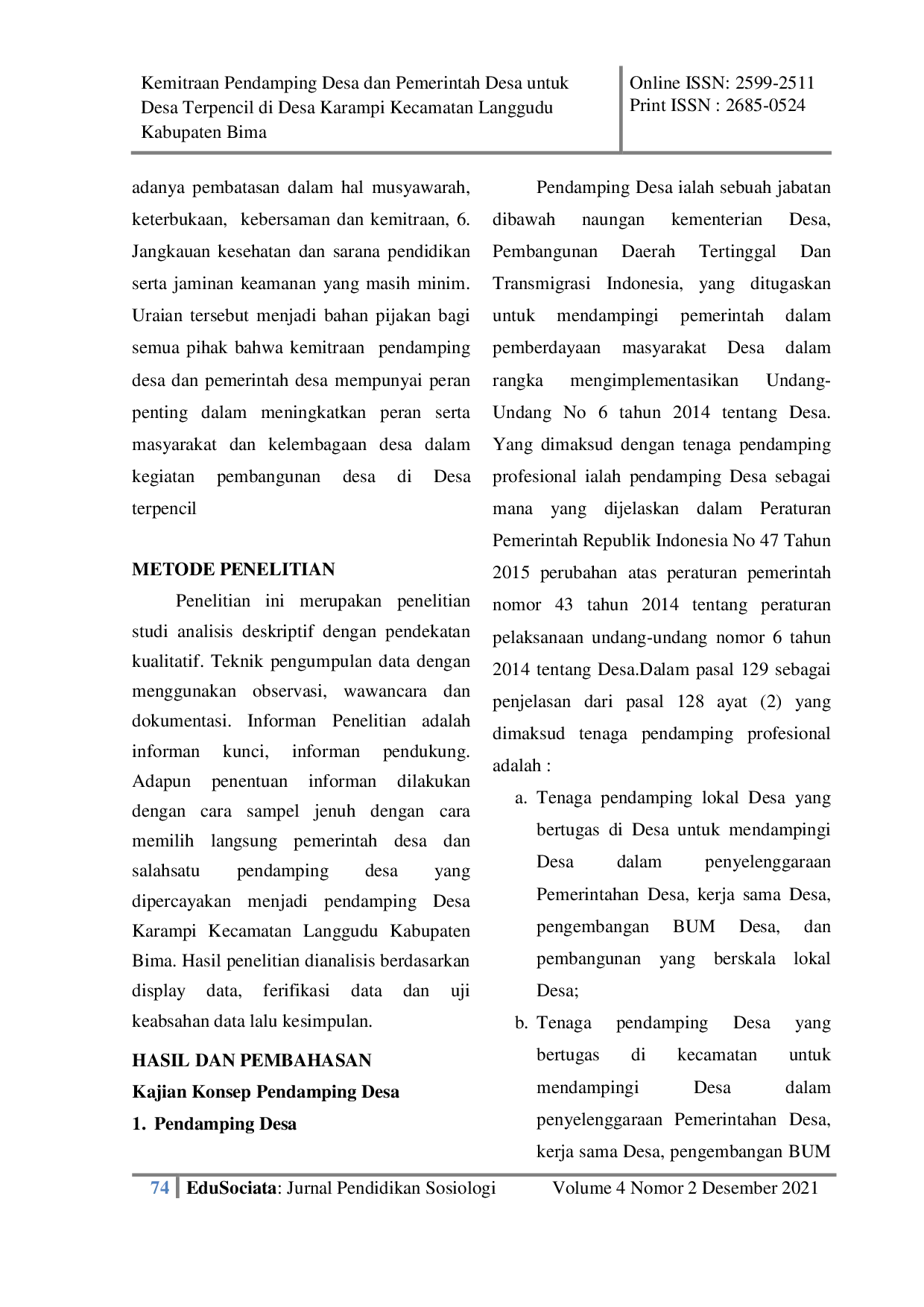 JURIS Kemitraan Pendamping Desa dan Pemerintah Desa untuk Desa Terpencil di Desa Karampi Kecamatan Langgudu Kabupaten Bima