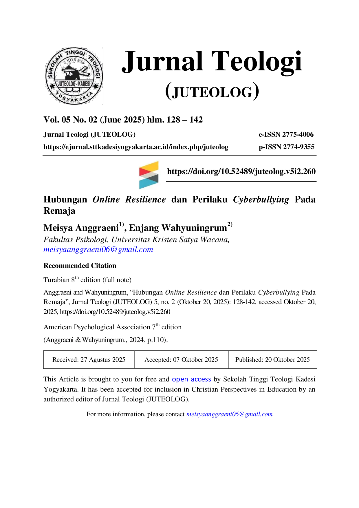JURIS Hubungan Online Resilience Dan Perilaku Cyberbullying Pada Remaja