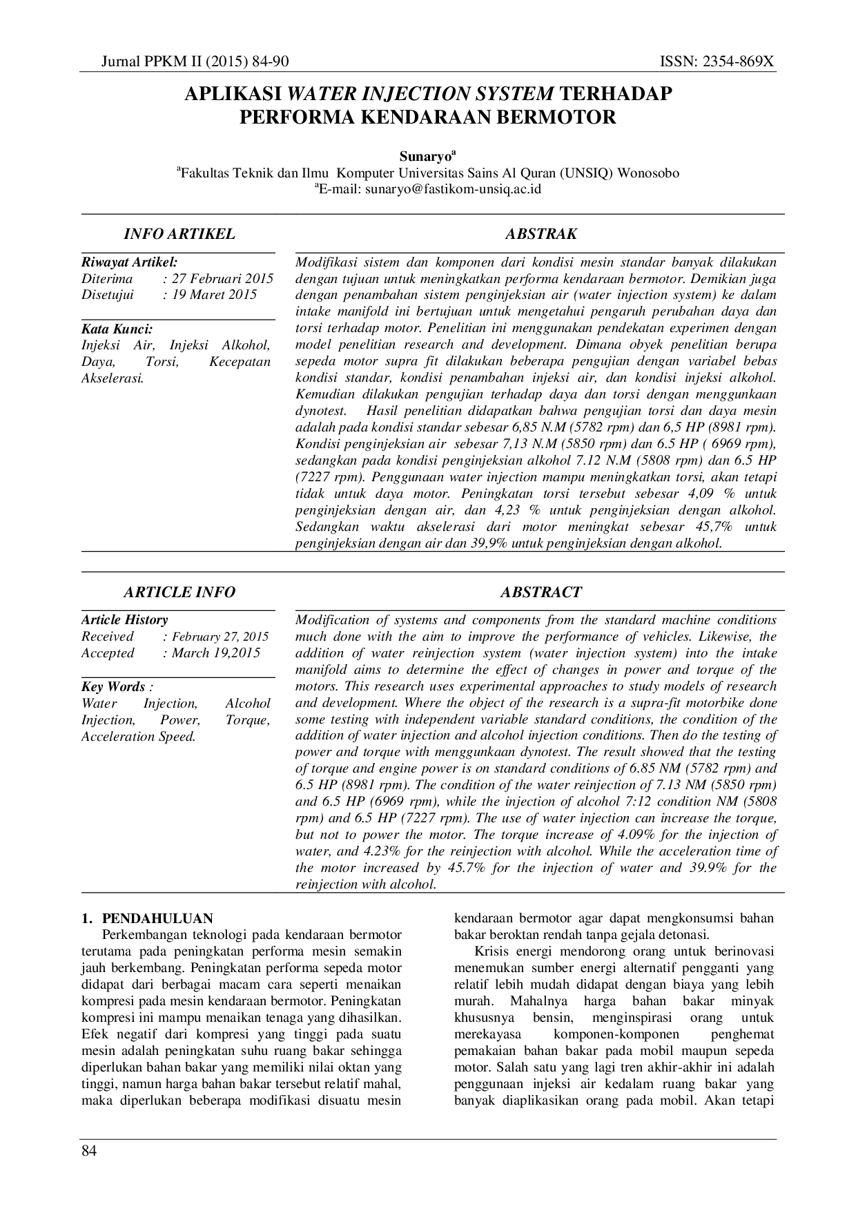 juris Aplikasi Water Injection System Terhadap Performa Kendaraan Bermotor