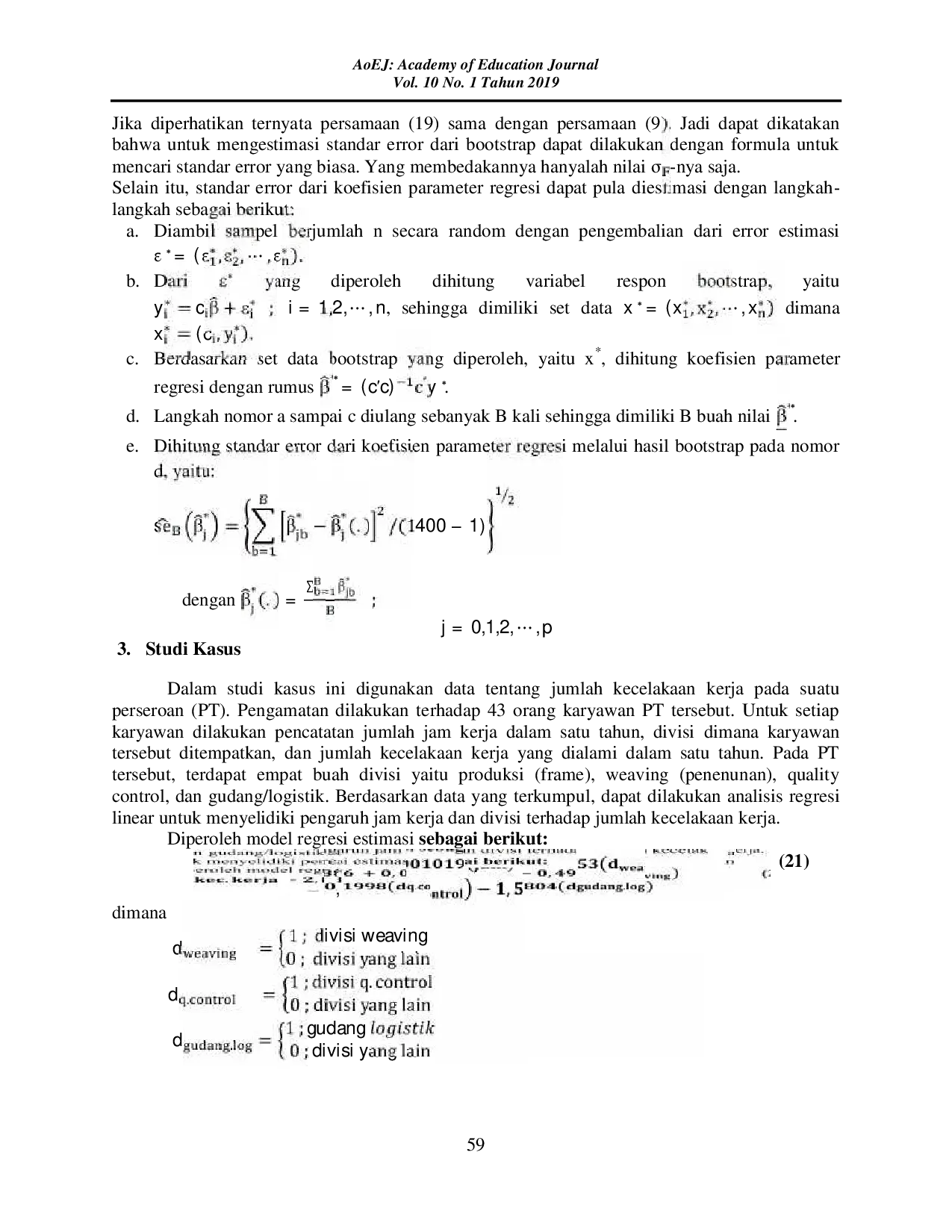 JURIS Aplikasi Bootstrap Pada Analisis Regresi untuk Data Kecelakaan Kerja