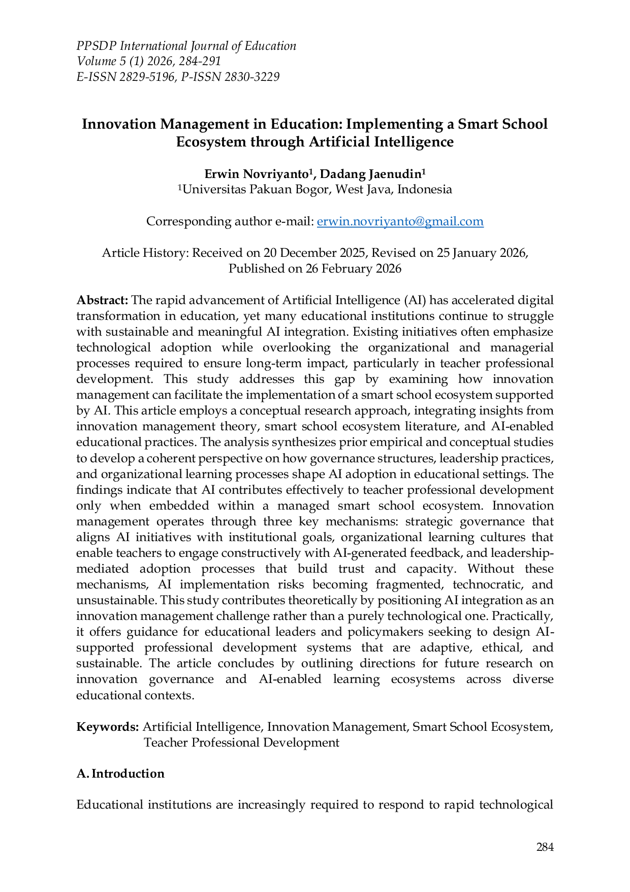 JURIS Innovation Management in Education Implementing a Smart School Ecosystem through Artificial Intelligence