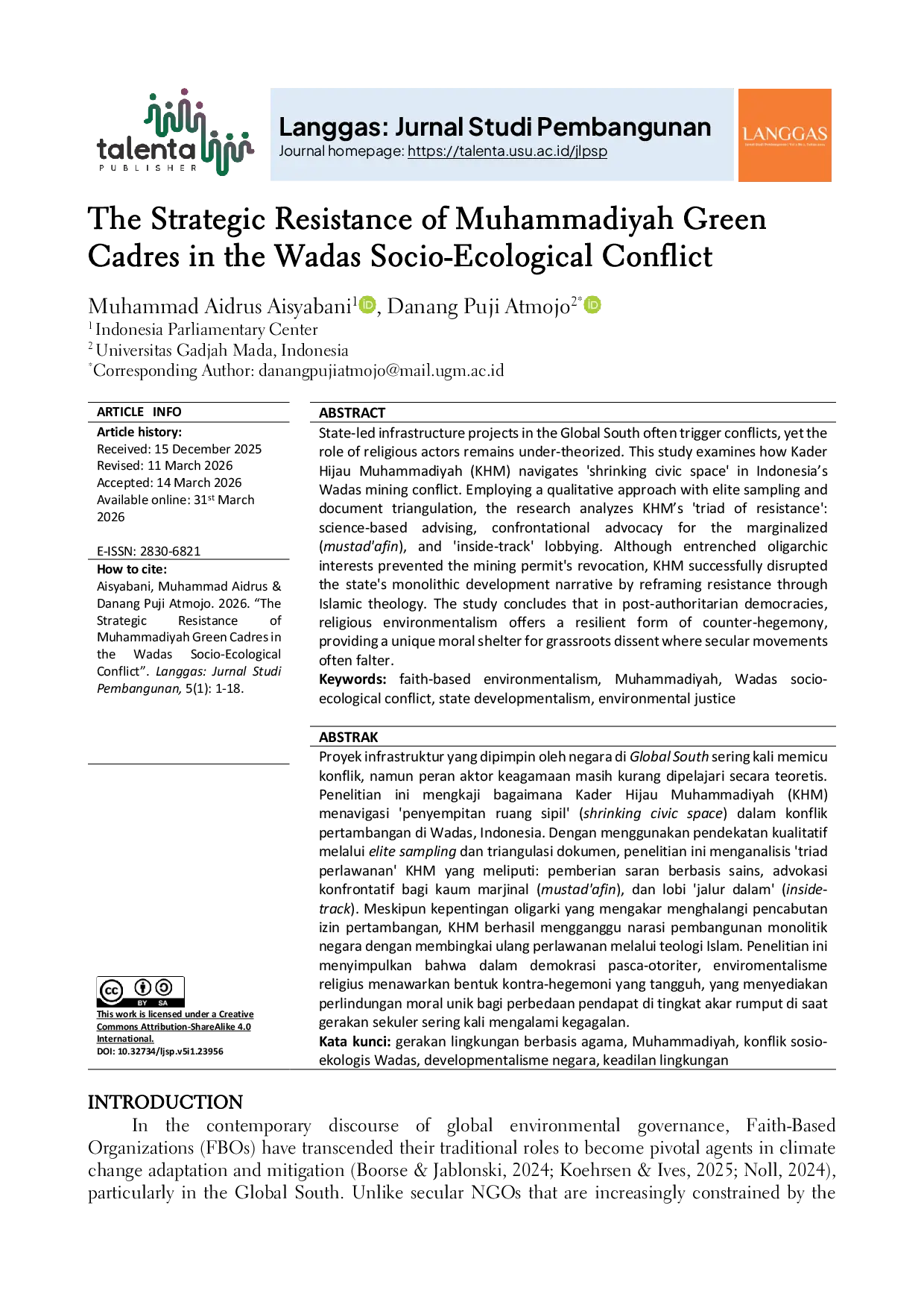 JURIS The Strategic Resistance of Muhammadiyah Green Cadres in the Wadas Socio Ecological Conflict