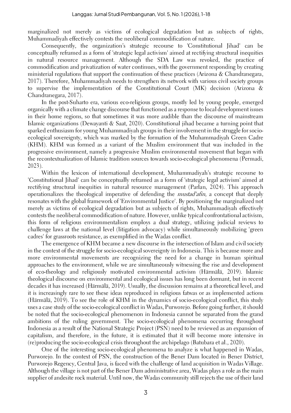 JURIS The Strategic Resistance of Muhammadiyah Green Cadres in the Wadas Socio Ecological Conflict