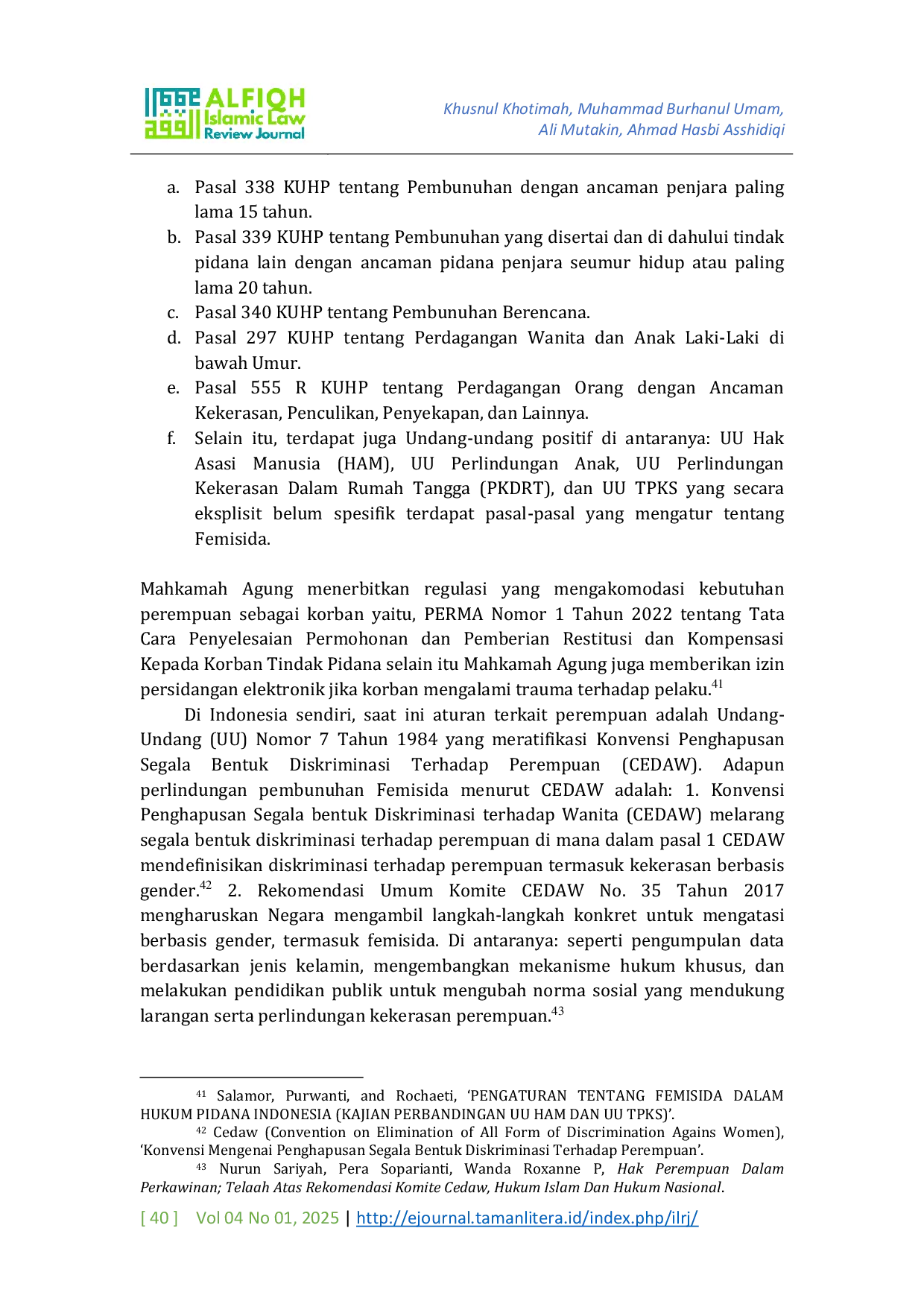 JURIS Legal and Islamic Perspectives on Femicide An Analysis of Regulations and Protection in Indonesia