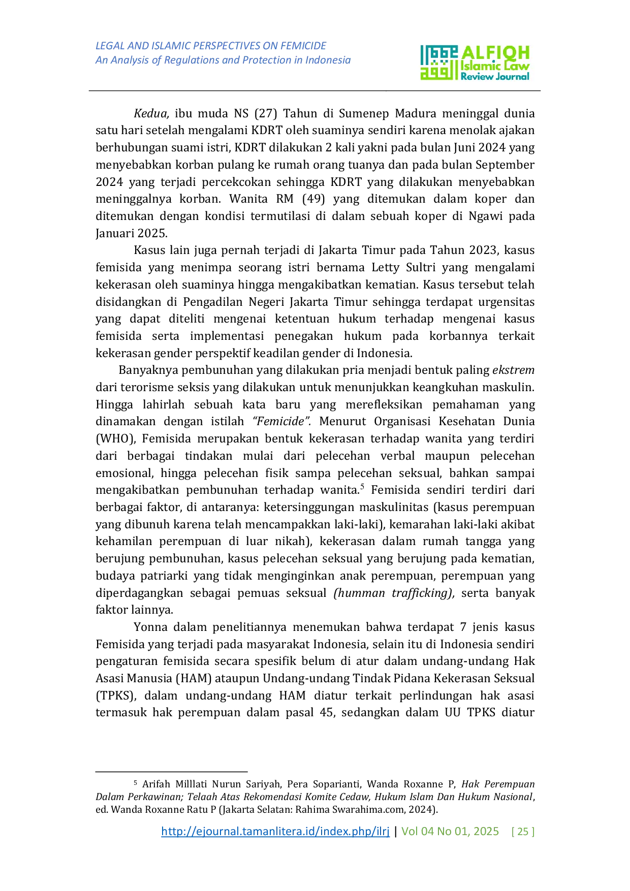 JURIS Legal and Islamic Perspectives on Femicide An Analysis of Regulations and Protection in Indonesia