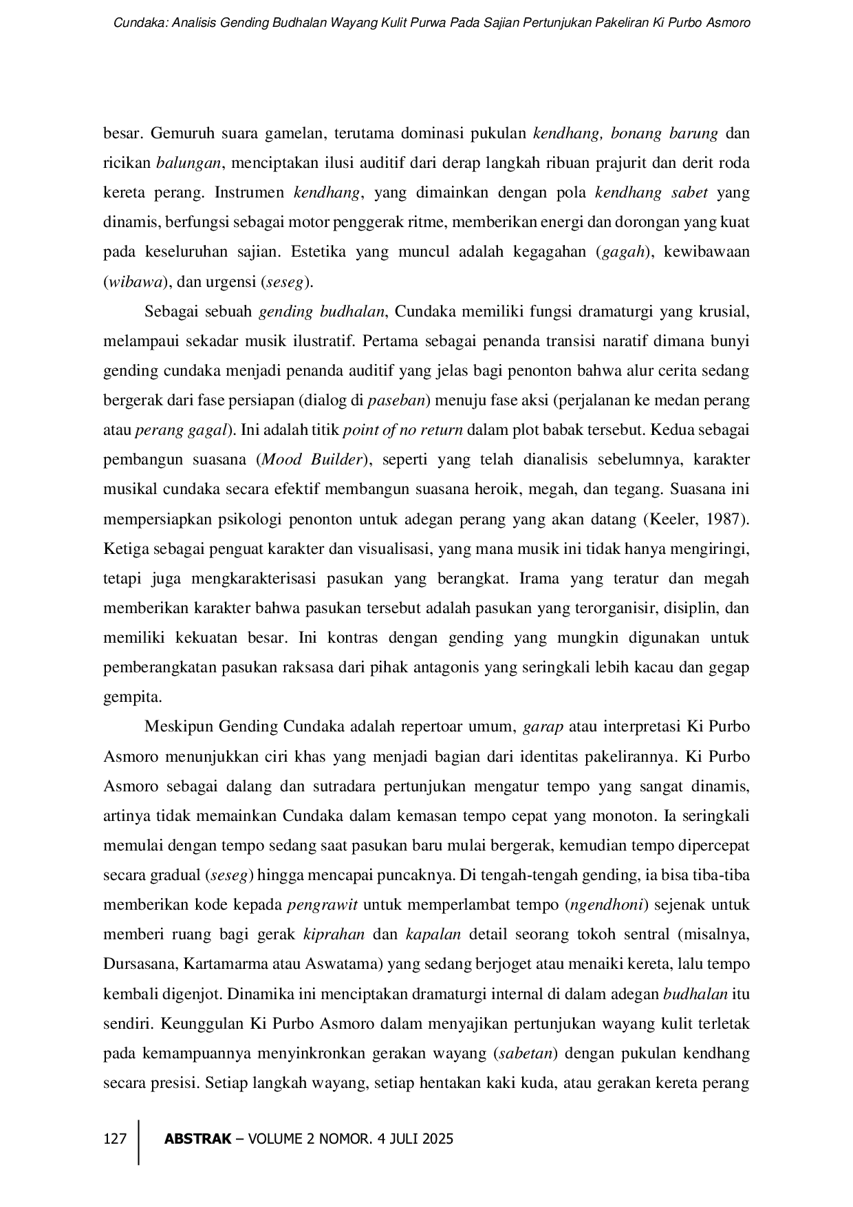 JURIS Cundaka Analisis Gending Budhalan Wayang Kulit Purwa pada Sajian Pertunjukan Pakeliran Ki Purbo Asmoro