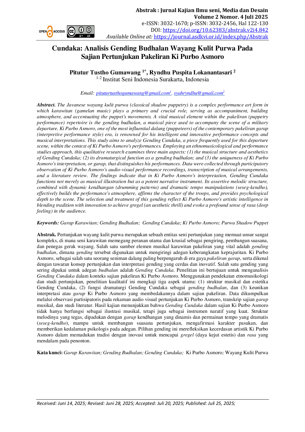 JURIS Cundaka Analisis Gending Budhalan Wayang Kulit Purwa pada Sajian Pertunjukan Pakeliran Ki Purbo Asmoro