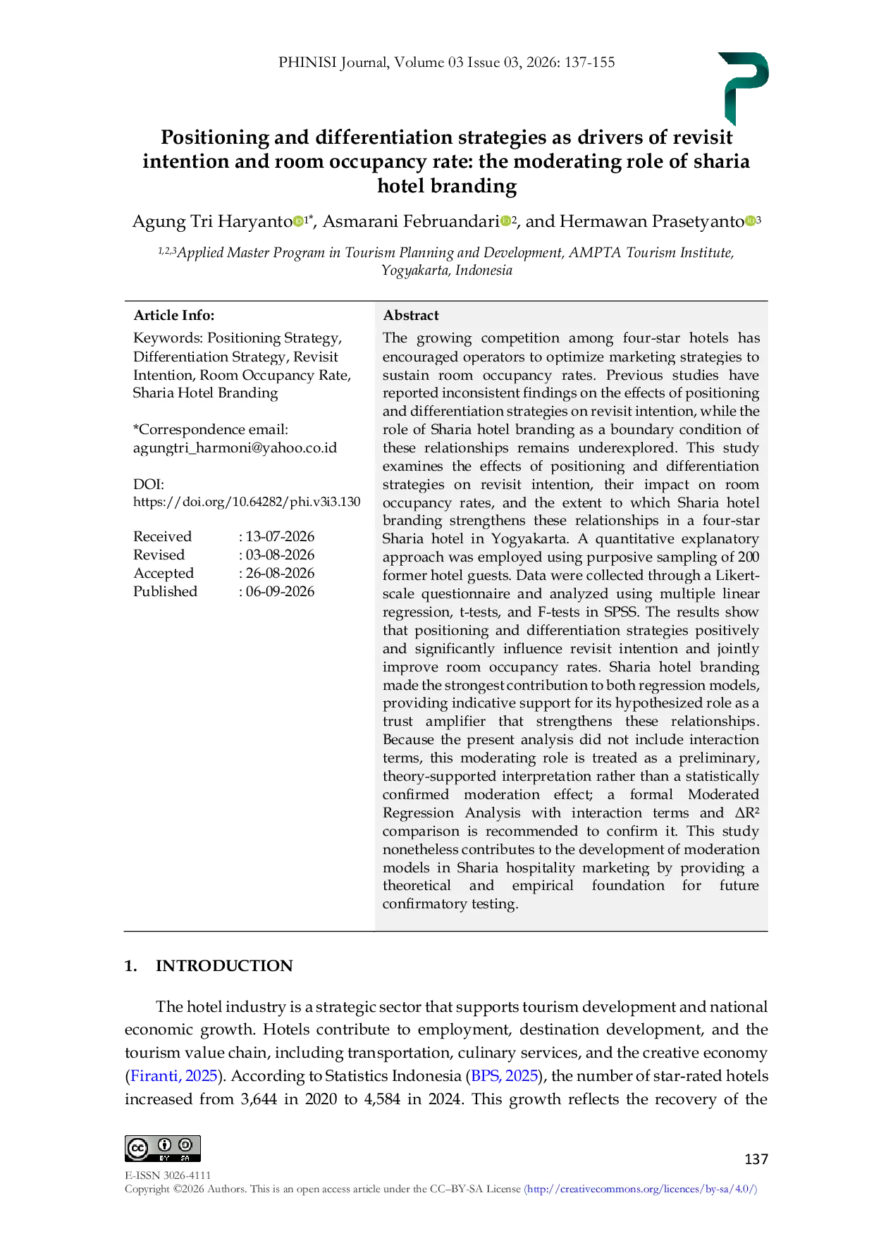 JURIS Positioning and differentiation strategies as drivers of revisit intention and room occupancy rate the moderating role of sharia hotel branding