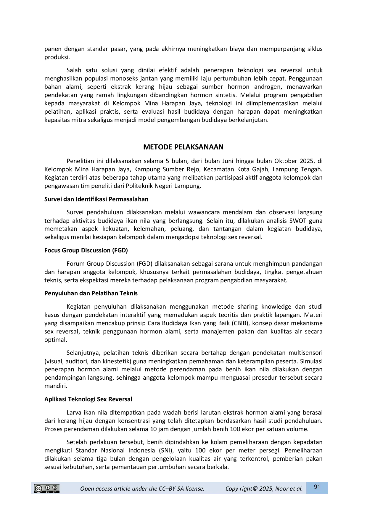 JURIS Penerapan Teknologi Sex Reversal Ikan Nila Pada Kelompok Mina Harapan Jaya Lampung Tengah