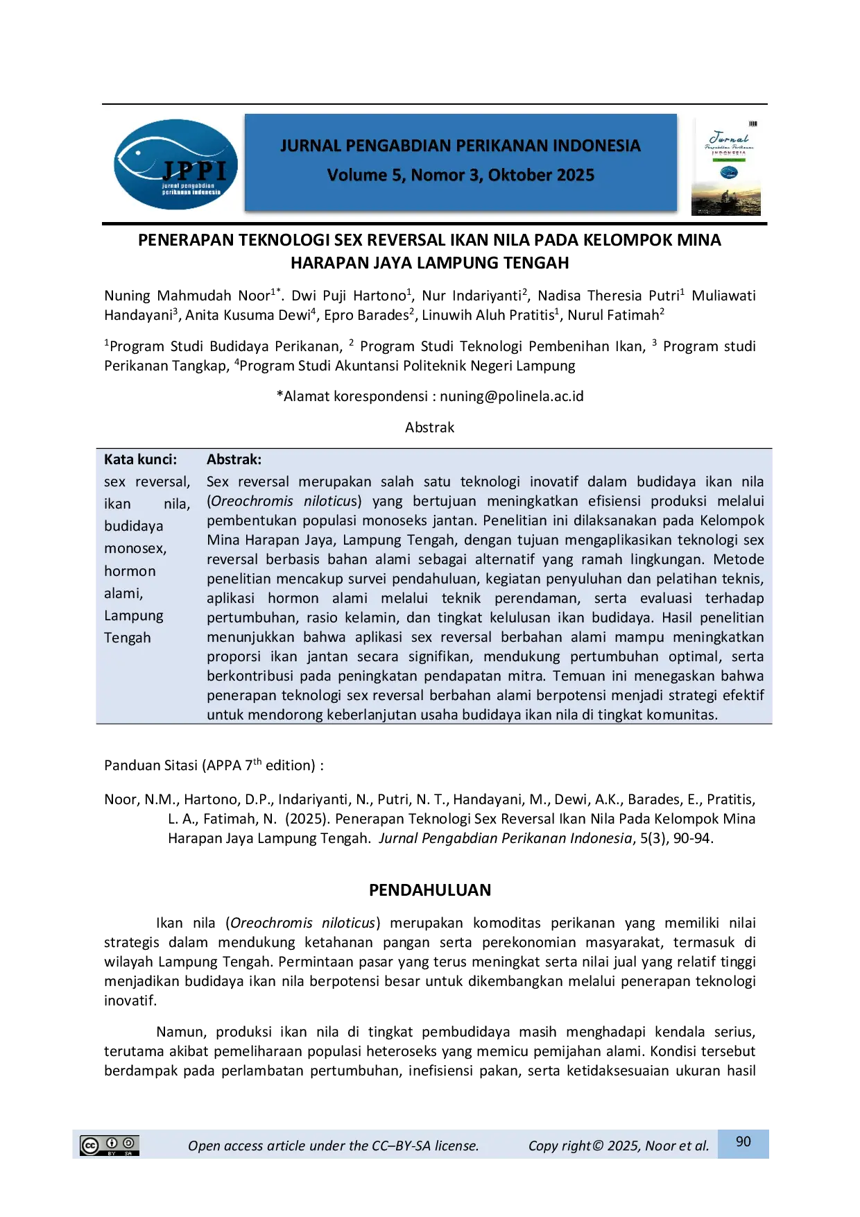 JURIS Penerapan Teknologi Sex Reversal Ikan Nila Pada Kelompok Mina Harapan Jaya Lampung Tengah