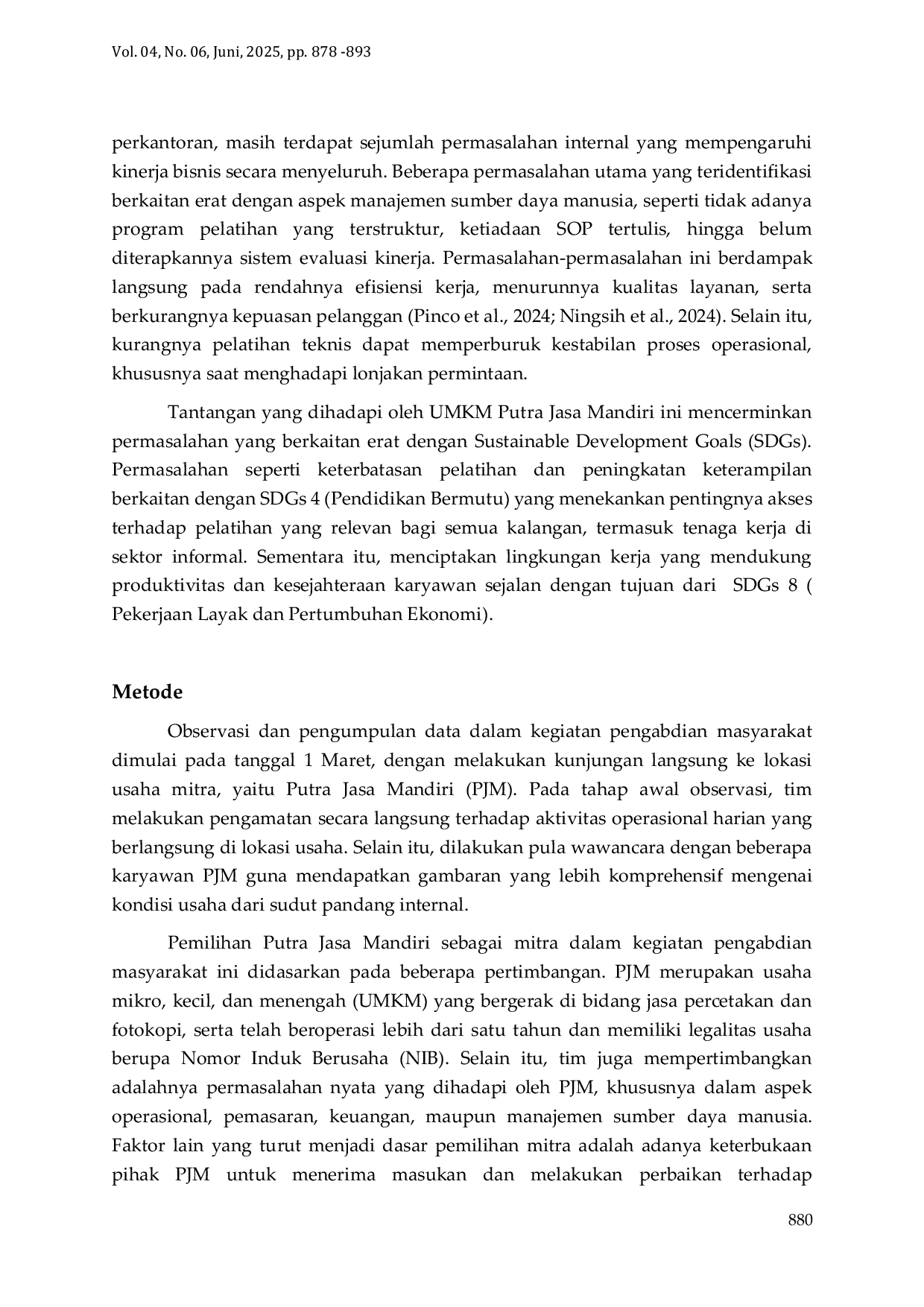 JURIS Analisis Praktik Pengelolaan Sumber Daya Manusia Pada UMKM Putra Jasa Mandiri Kota Surabaya