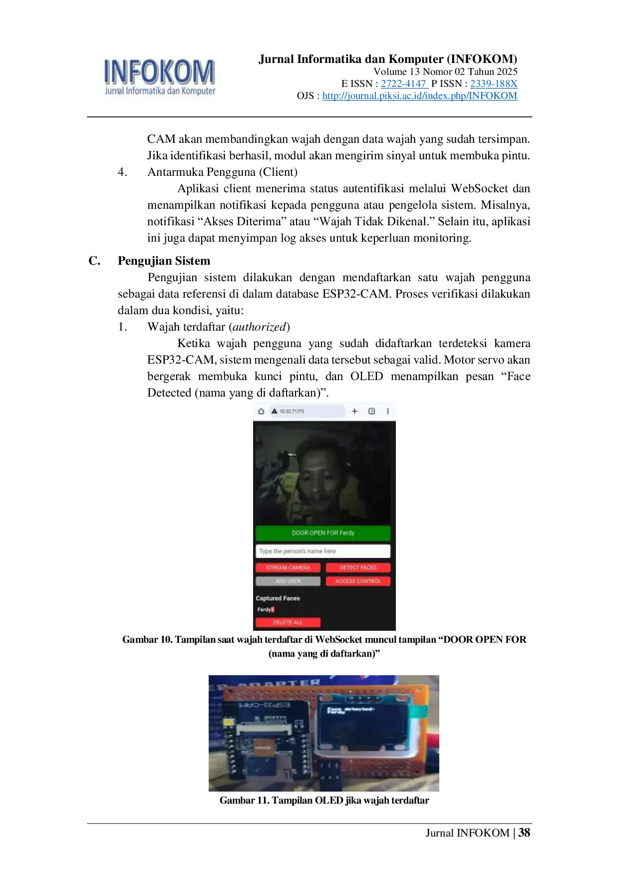 JURIS Rancang Bangun Smart Door Dengan Otentikasi Wajah Berbasis Esp32 Cam Dan Websocket