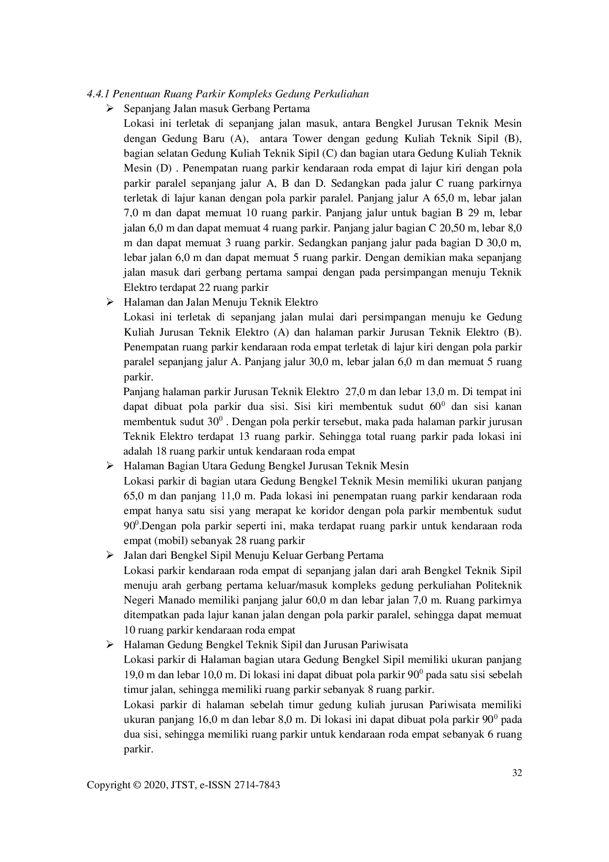 JURIS Analisis Kebutuhan Lahan Parkir Kendaraan Roda Empat Mobil di Politeknik Negeri Manado