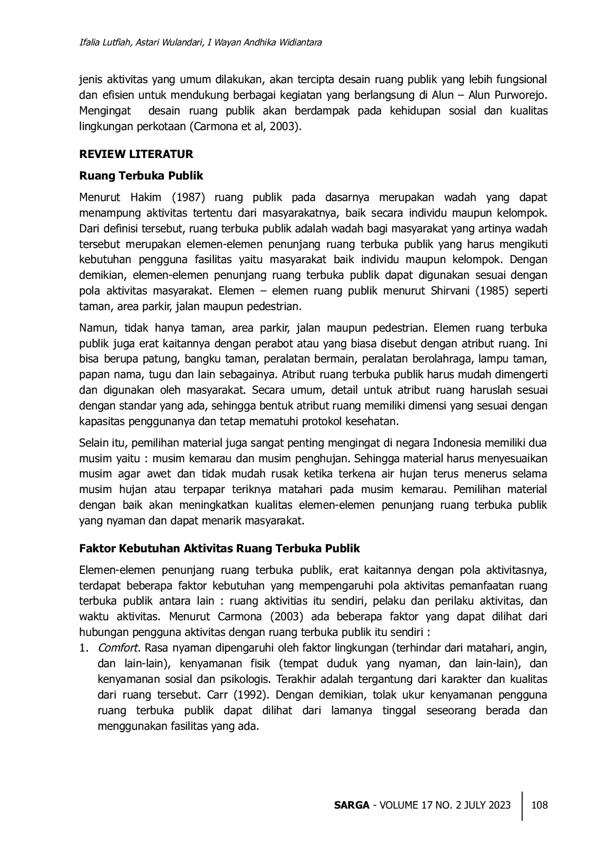 JURIS Karakteristik Aktivitas Pengguna Ruang Terbuka Publik di Alun Alun Purworejo