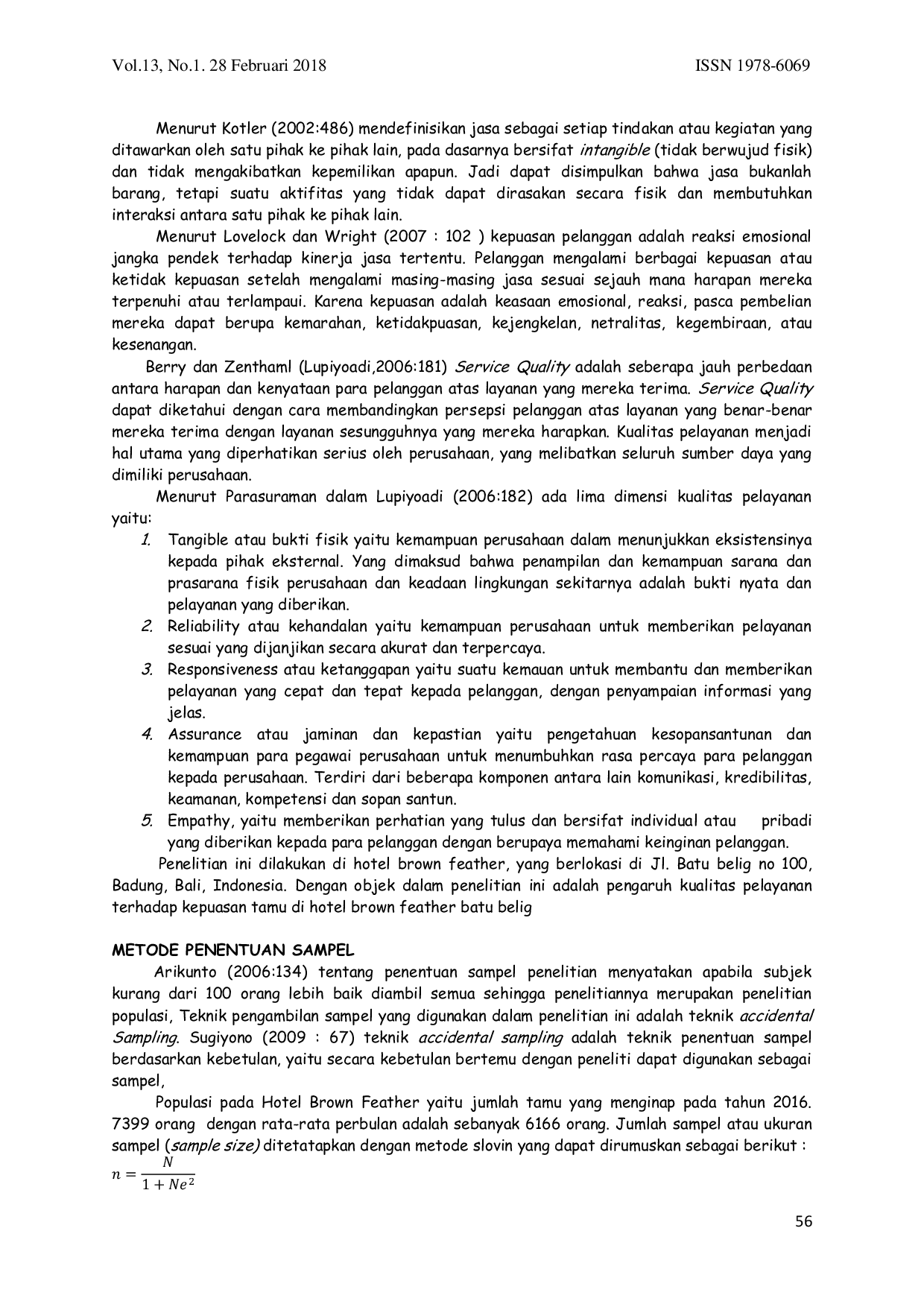 JURIS Pengaruh Kualitas Pelayanan Terhadap Kepuasan Tamu di Hotel Brown Feather Batu Belig