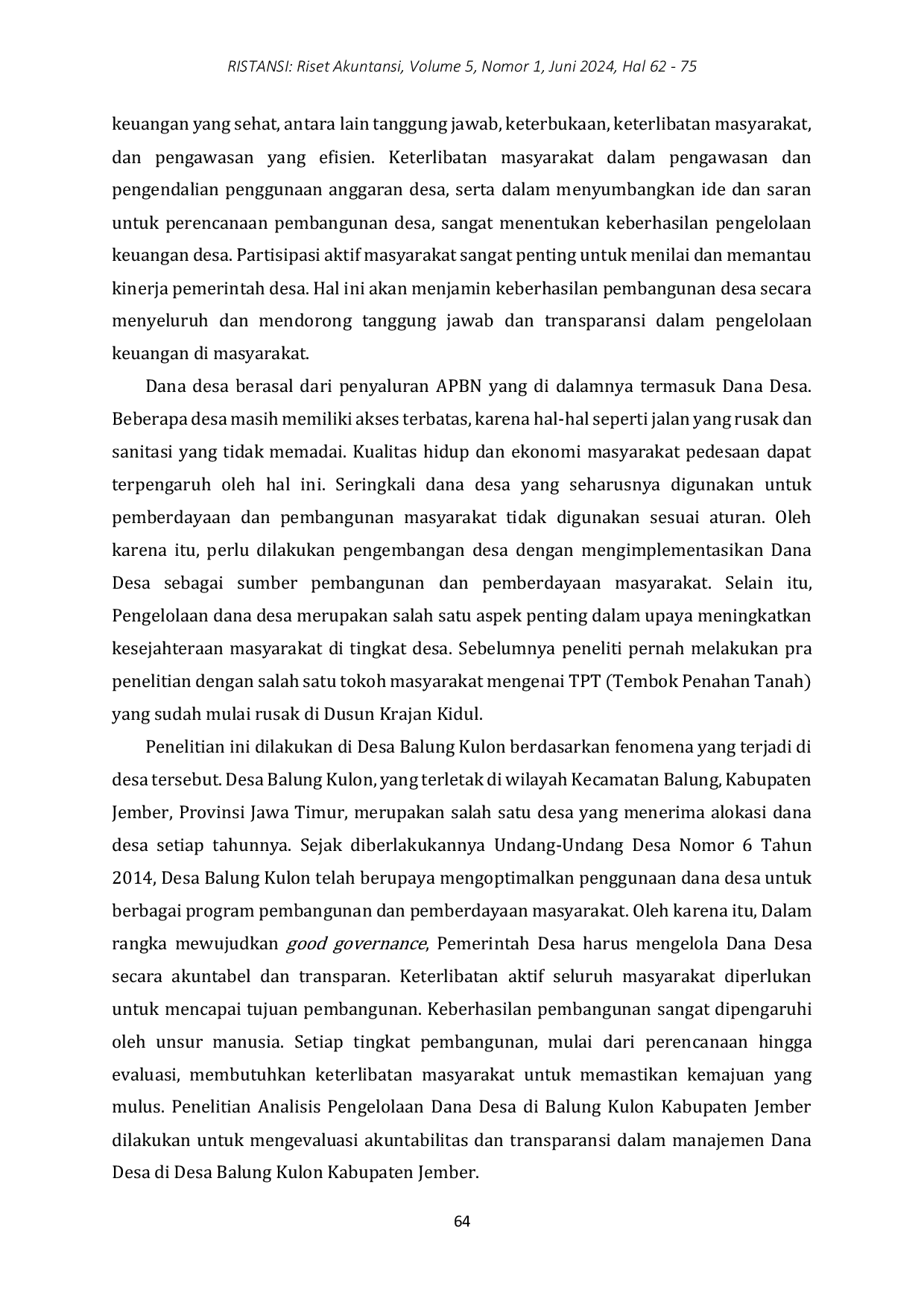 JURIS Analisis Pengelolaan Dana Desa di Desa Balung Kulon Kabupaten Jember