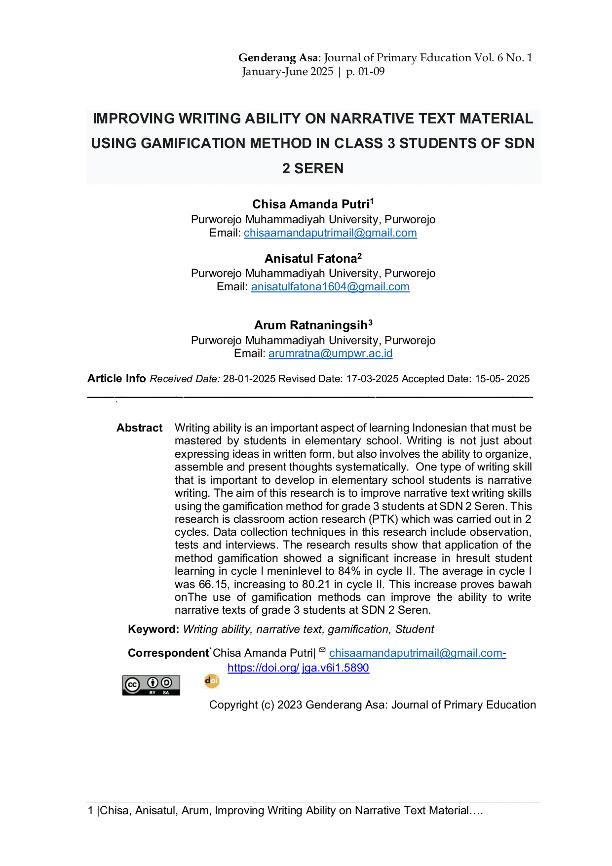 JURIS Meningkatkan Kemampuan Menulis Teks Narasi Menggunakan Metode Gamifikasi pada Siswa Kelas 3 SDN 2 Seren