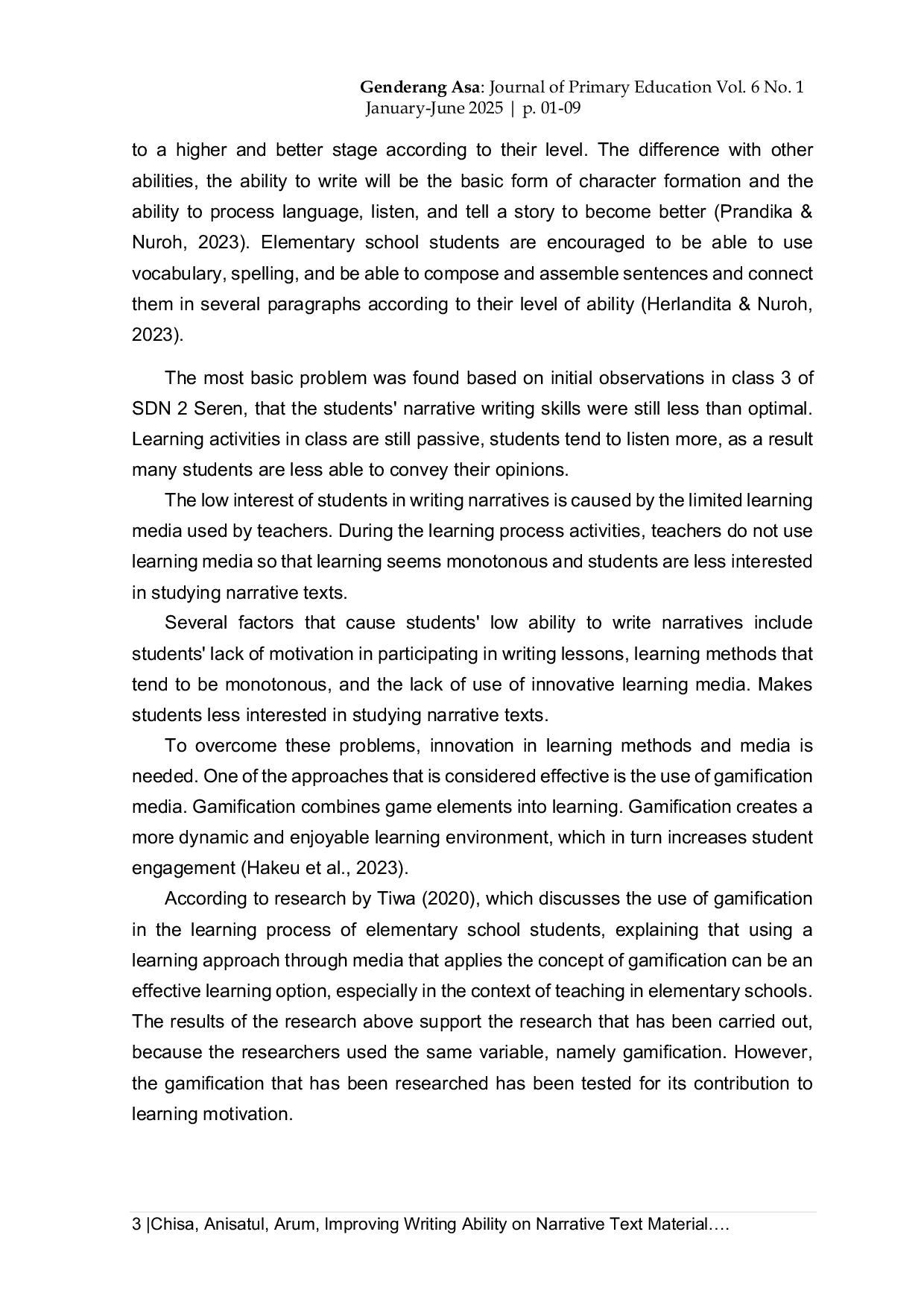 JURIS Meningkatkan Kemampuan Menulis Teks Narasi Menggunakan Metode Gamifikasi pada Siswa Kelas 3 SDN 2 Seren