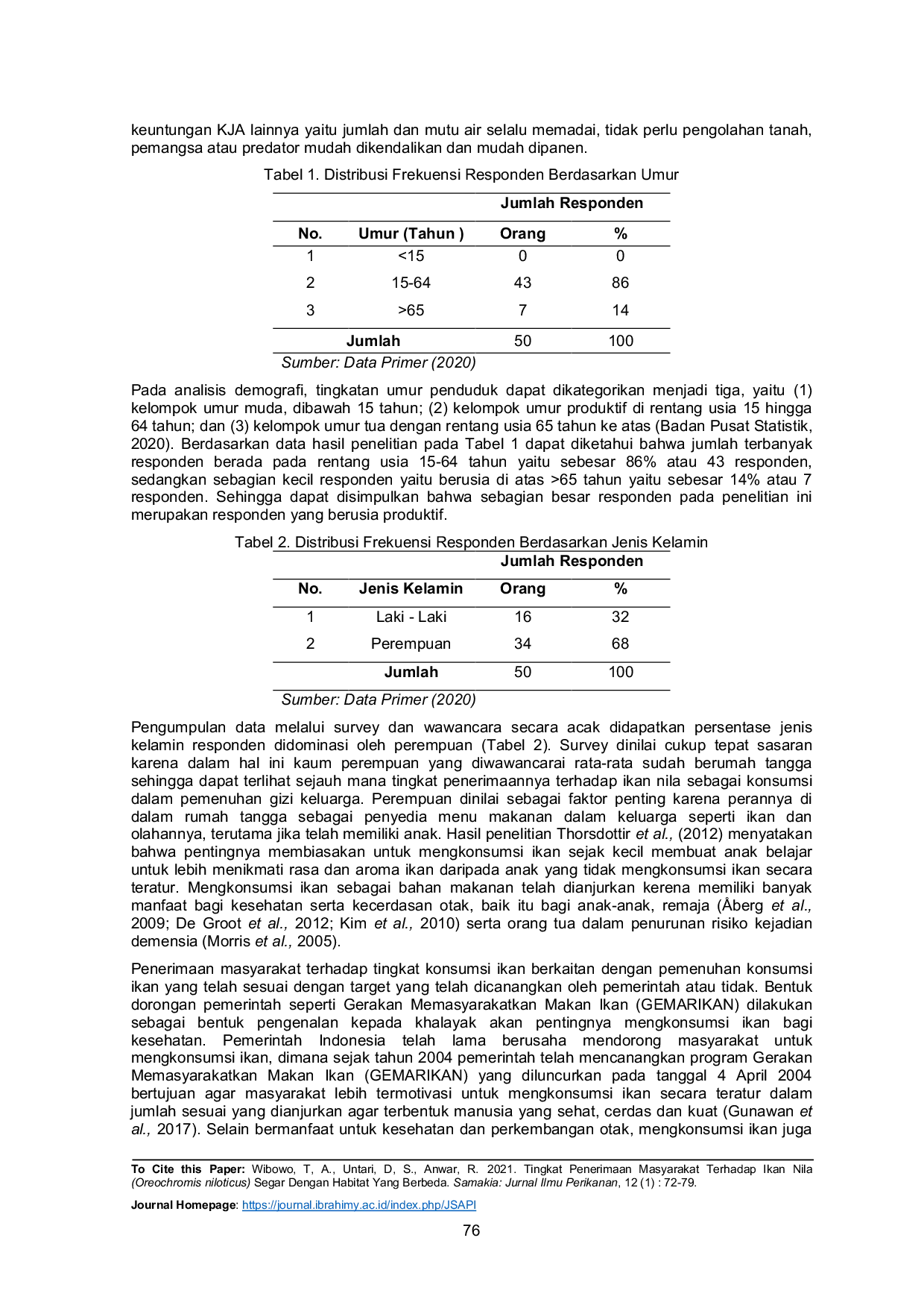 JURIS Tingkat Penerimaan Masyarakat Terhadap Ikan Nila Oreochromis niloticus Segar Dengan Habitat Yang Berbeda