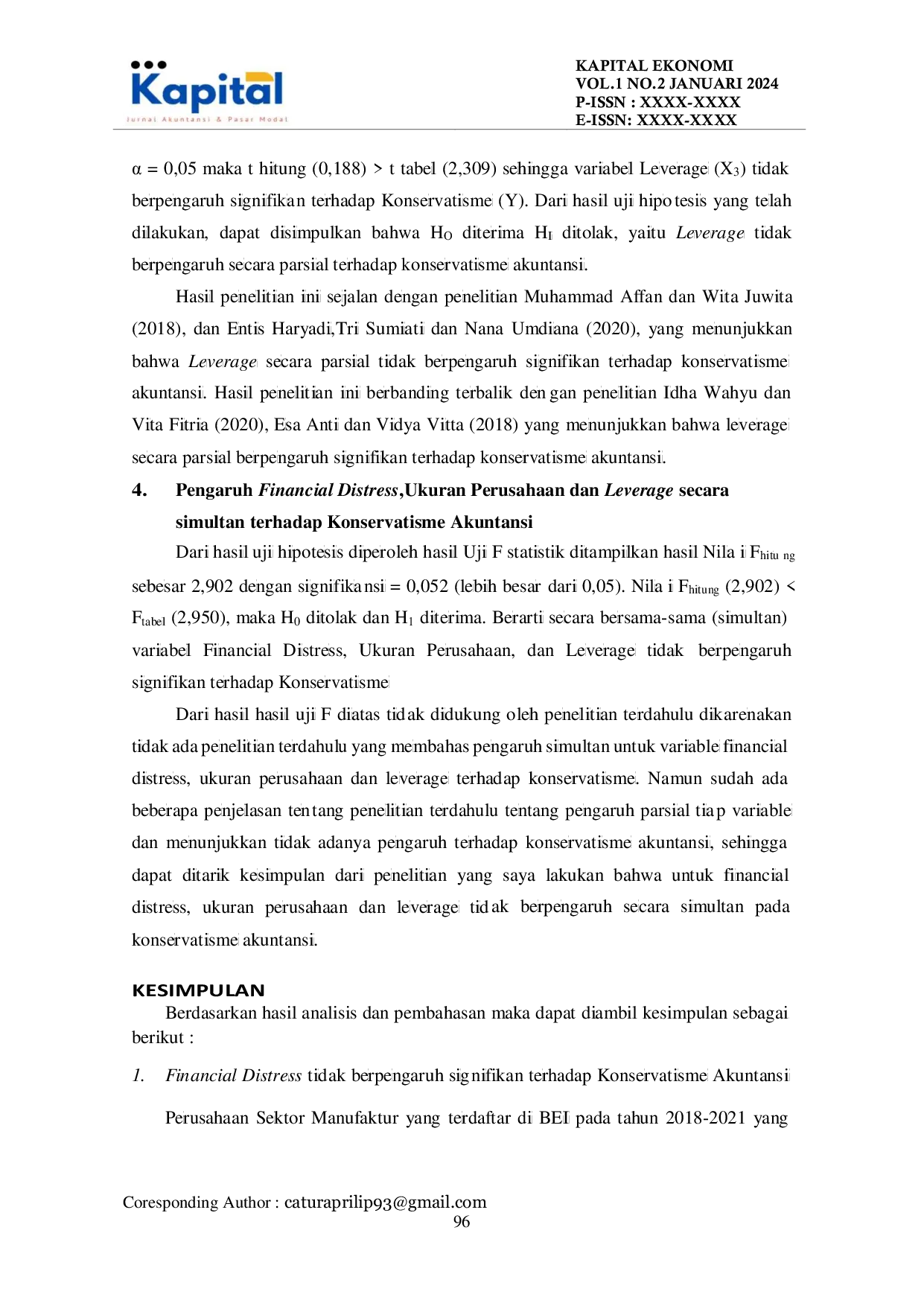 JURIS Pengaruh Financial Distress Ukuran Perusahaan Dan Leverage Terhadap Konservatisme Akuntansi