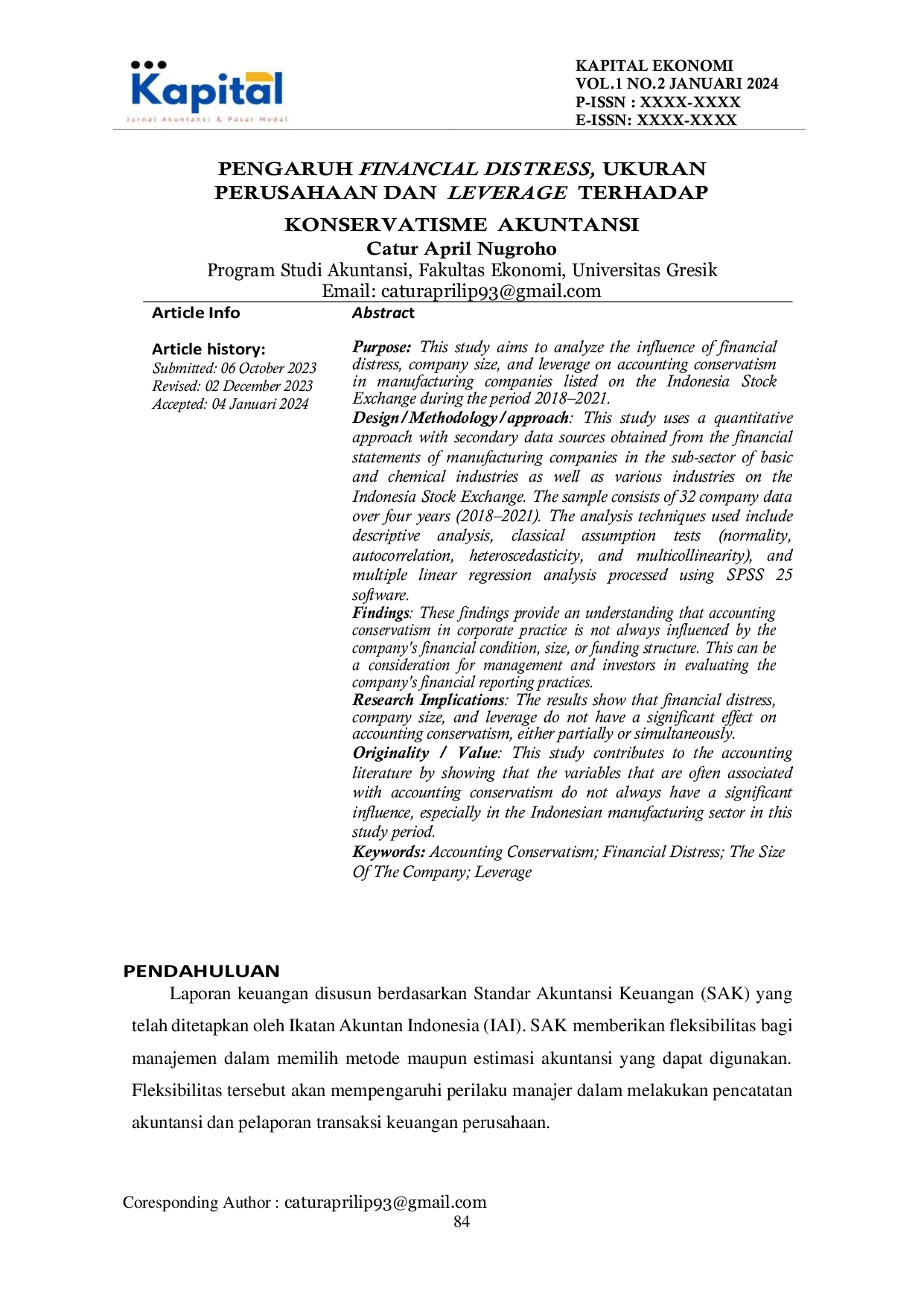 JURIS Pengaruh Financial Distress Ukuran Perusahaan Dan Leverage Terhadap Konservatisme Akuntansi